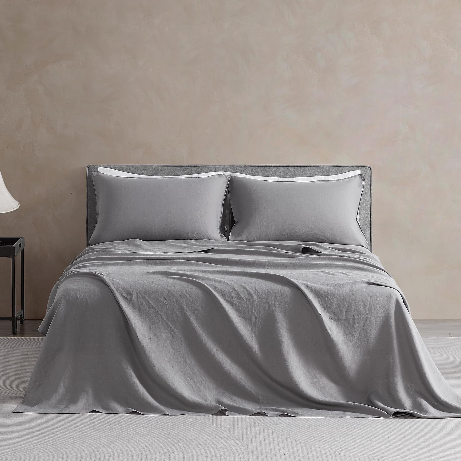 DAPU Pure Linen Sheets Set, 100% French Linen from Normandy, Breathable and Durable for Hot Sleepers, 4 Pcs Queen Size Sheets Set - 1 Flat Sheet, 1 Fitted Sheet, 2 Pillowcases (Natural Linen, Queen)