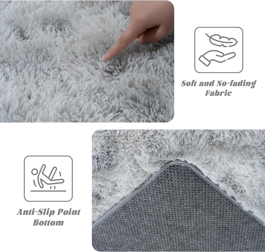 Tie-Dyed Grey Rugs for Bedroom 5x7 ft - Ultra Soft Faux Fur Area Rug - Plush Non-Slip Shaggy Carpet for Living Room, Cozy Fluffy Rug for Kids Boys Girls Dorm Nursery Room, High Pile Floor Carpet