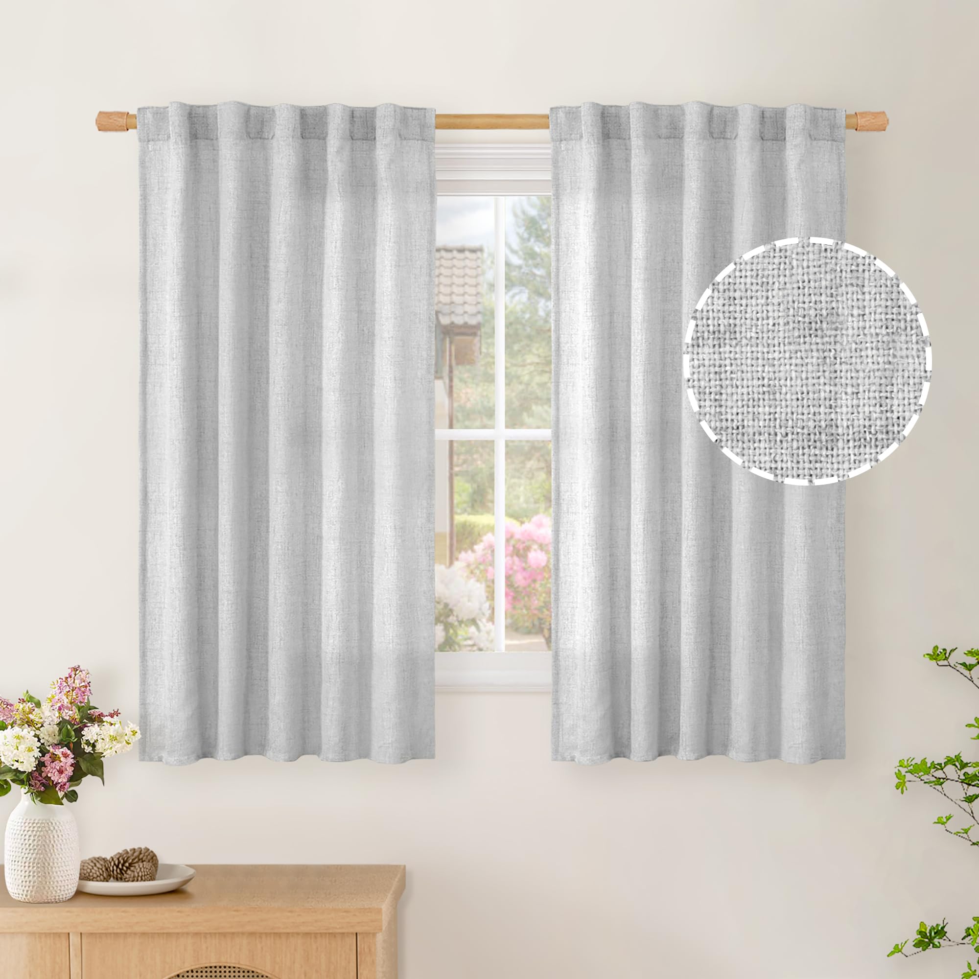BGment Natural Linen Semi Sheer Curtains 96 Inch Length 2 Panels for Living Room, Beige Light Filtering Window Drapes with Rod Pocket Back Tab Extre Long for Dining Bedroom, 52 X 96 Inch