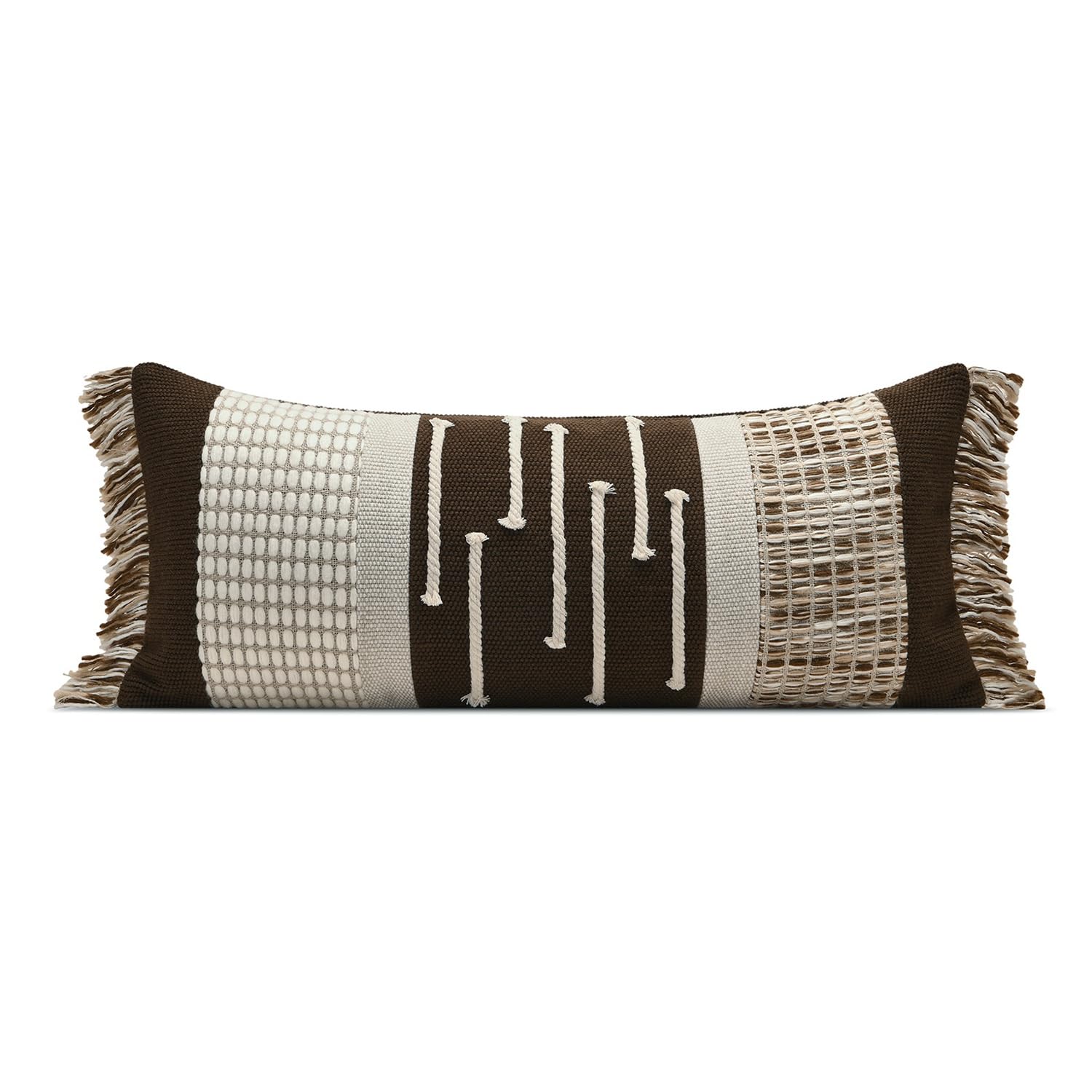 Dark Brown Tassel Decorative Throw Pillow Cover 20x20 Square Woven Textured Farmhouse Pillows Cushion Cases for Couch Bed Sofa Living Room Decor (Pack of 1)