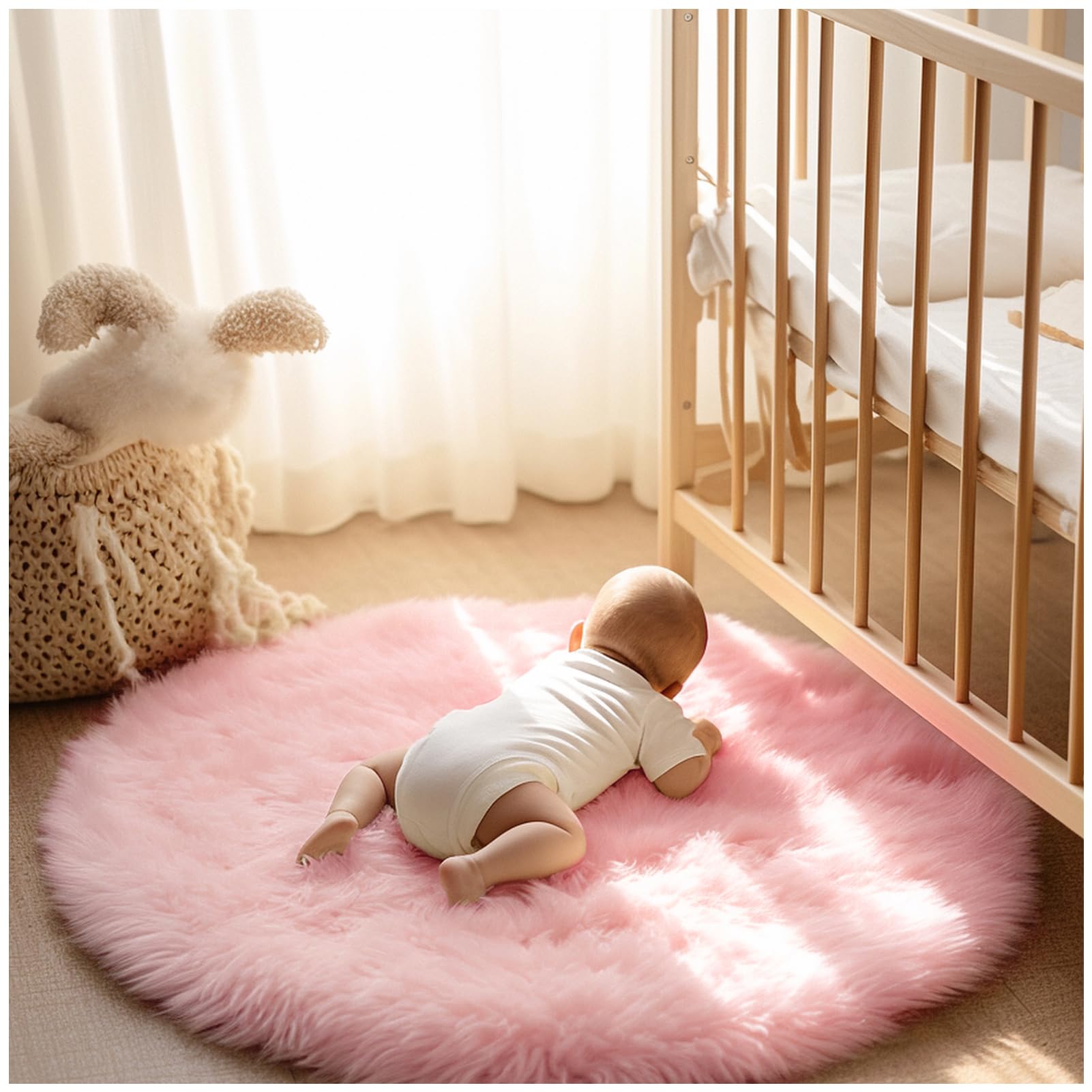 4×4ft White Fluffy Faux Fur Rug, Washable Shag Area Rug for Home Decor