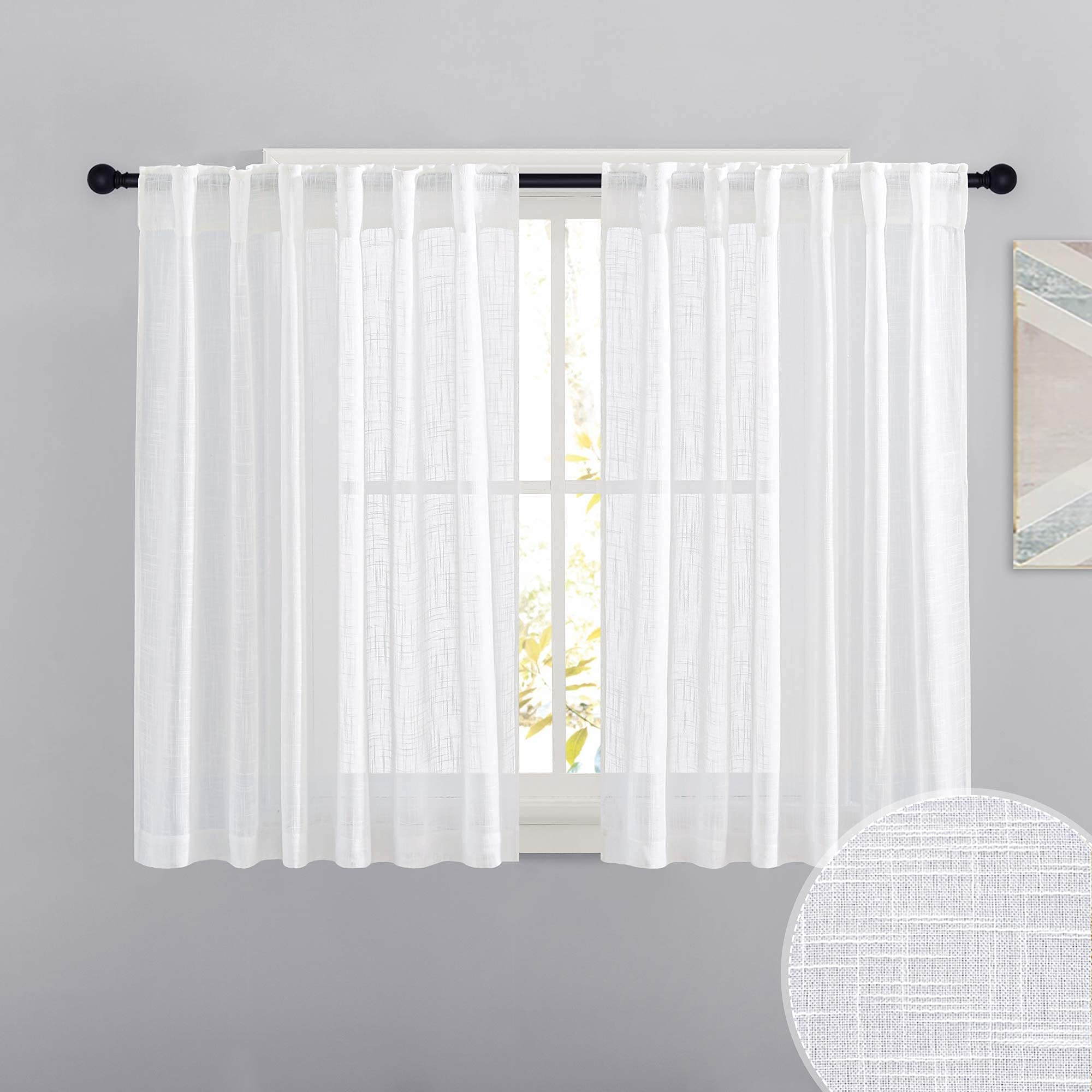 RYB HOME Linen Sheer Curtains and Drapes for Living Room 108 inches Length, Breathable Back Tab/Rod Pocket Semi Sheer Curtains, Oatmeal, W 52 x L 108 inches, 2 Panels Set