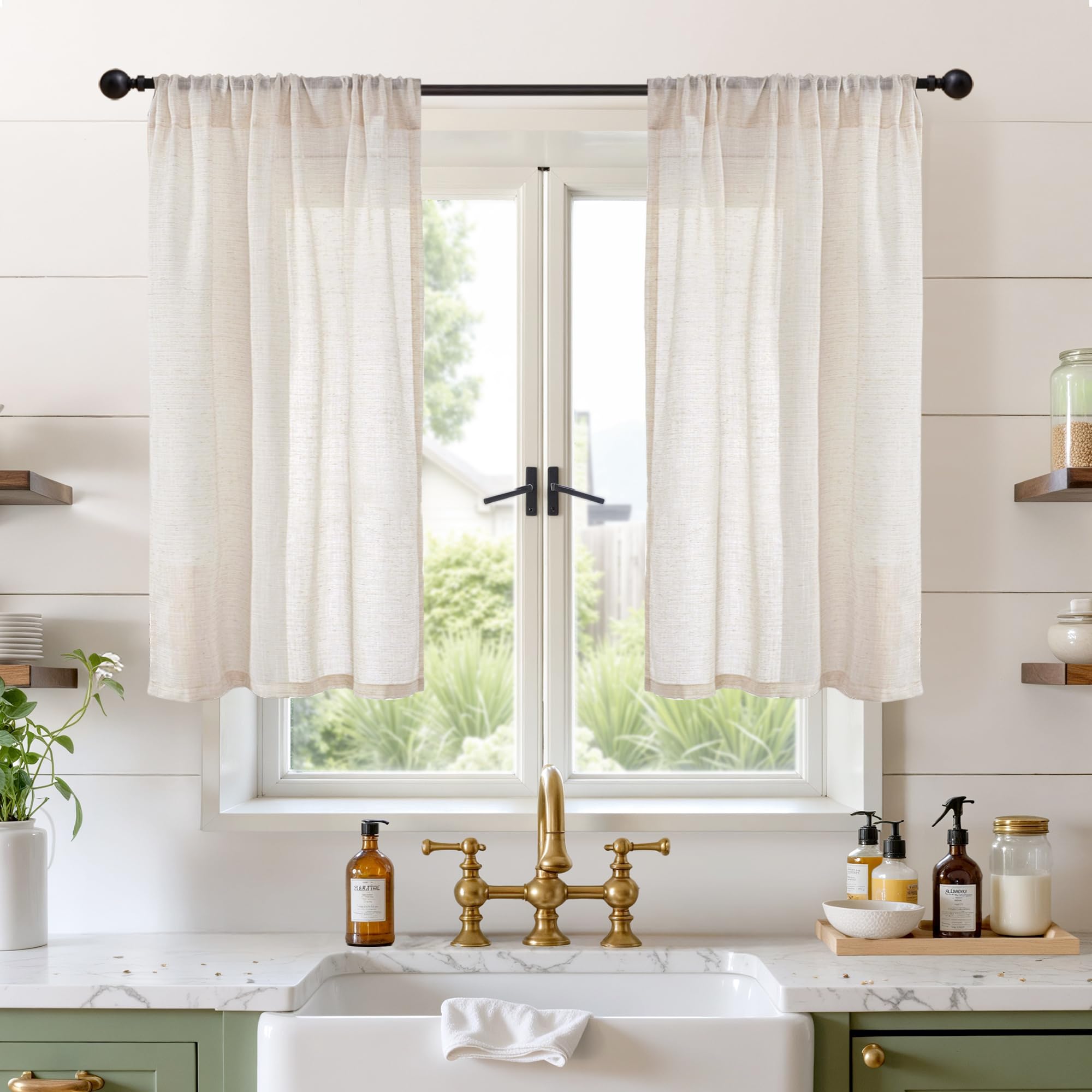 BGment 90 Inches Long Curtains Linen Semi Sheer, Light Filtering Window Treatments Drapes with Rod Pocket Lightweight for Living Room Bedroom, 2 Panels, 52 Inch Wide Each Panel