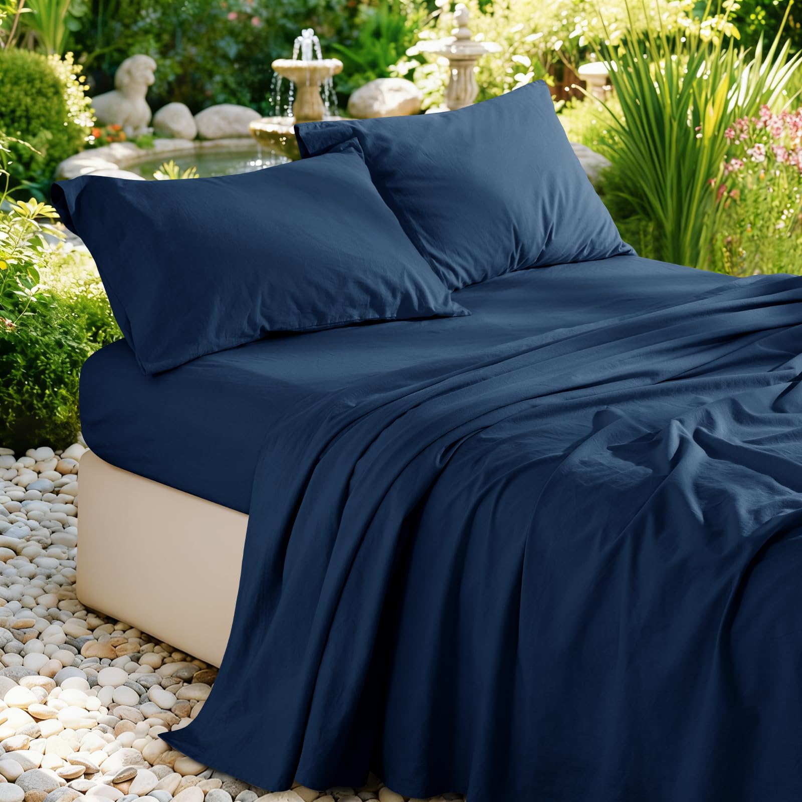 100% French Pure Linen Sheets Queen Size, Breathable, Soft and Durable Pure Linen Sheets, Anti-Tear Linen Bed Sheets, 16 Inch Deep Pocket - 4 PC (Linen,Queen)