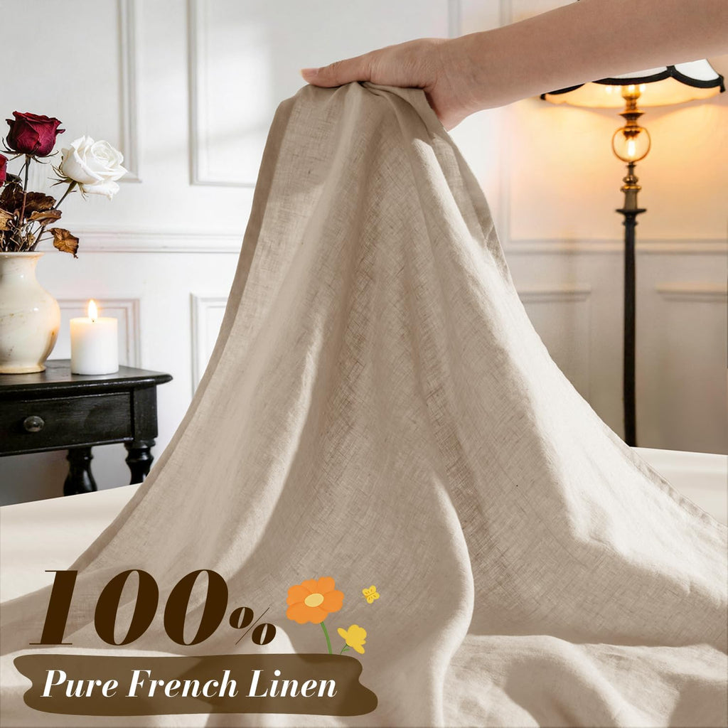 SONORO KATE 100% French Pure Linen Sheets, Breathable and Durable Linen King Size Sheets, Anti-Tear Linen Bed Sheets, Machine Washable, 16 Inch Deep Pocket - 4 Piece (Natural Linen, King)
