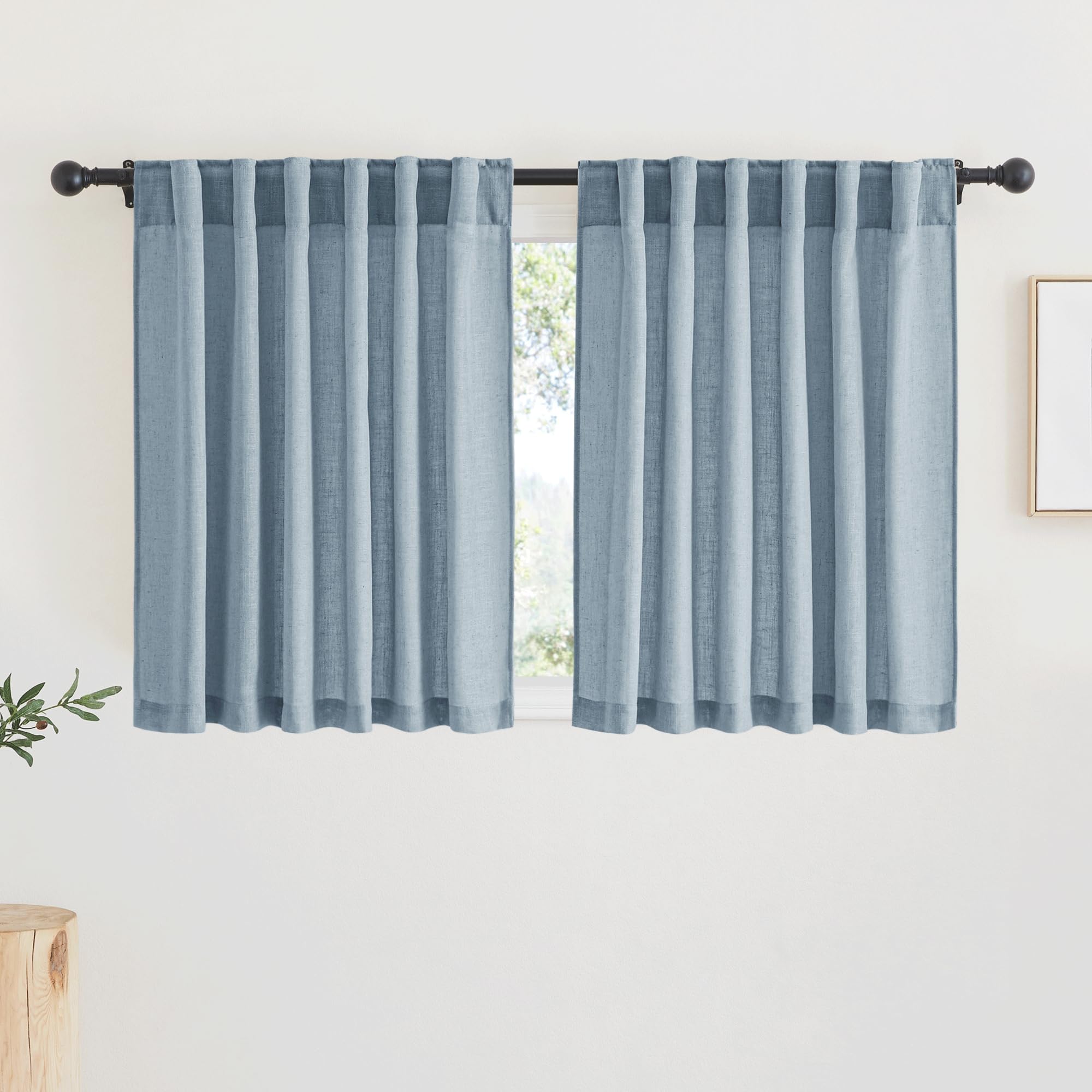 RYB HOME Linen Sheer Curtains and Drapes for Living Room 108 inches Length, Breathable Back Tab/Rod Pocket Semi Sheer Curtains, Oatmeal, W 52 x L 108 inches, 2 Panels Set