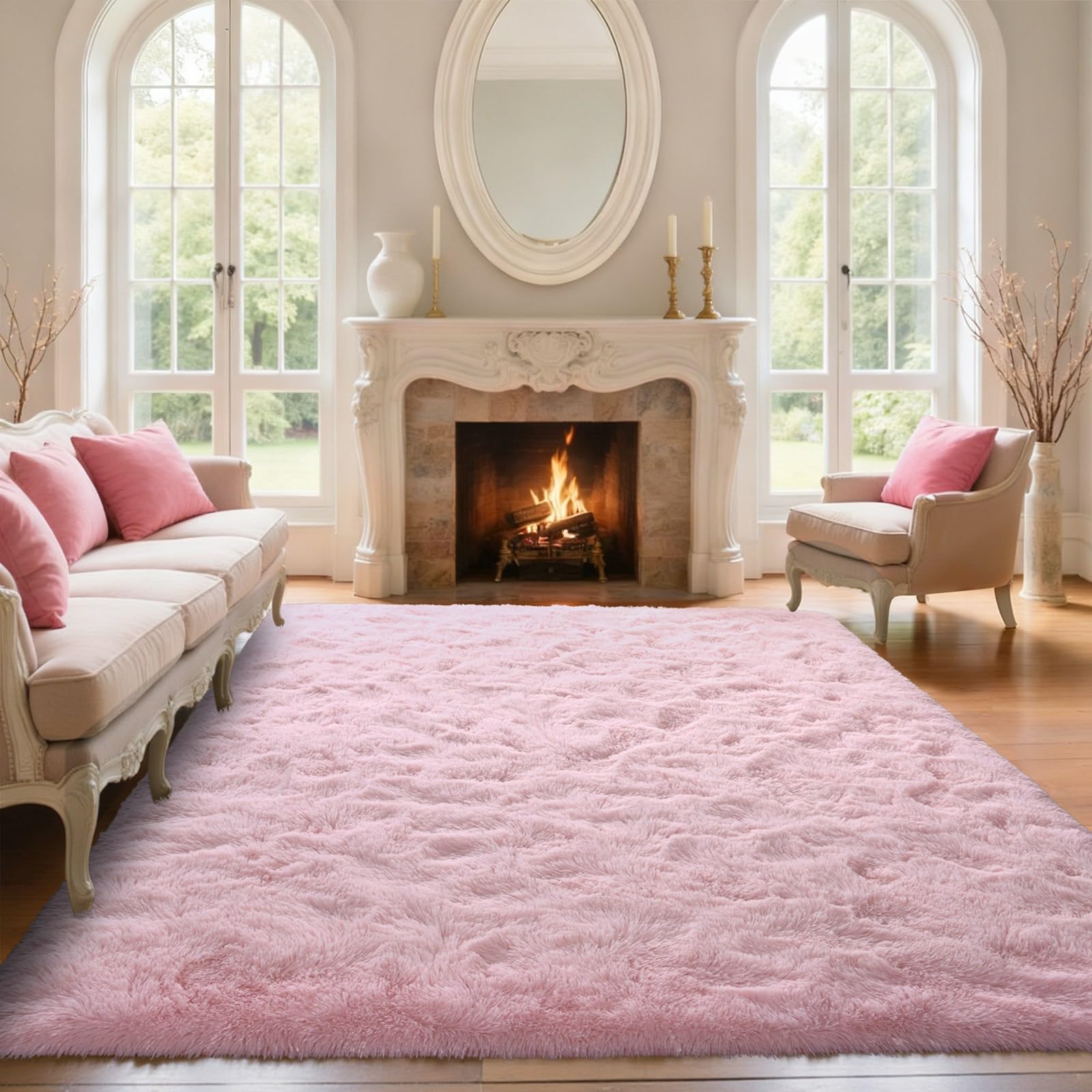 5×7ft Grey Fluffy Tie-Dyed Rug, Soft Shag Carpet for Home Decor