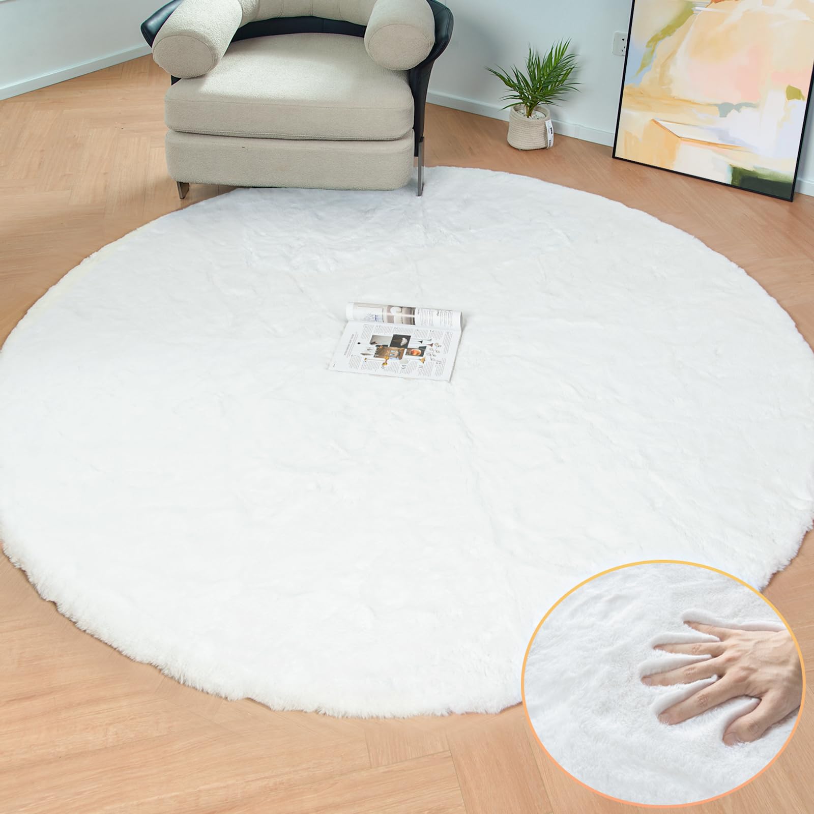 ORINOVA White Faux Rabbit Fluffy Fur Rugs for Bedroom Machine Washable Furry Area Rugs for Living Room Smal 2x4 Shag Runner Rug Nursery Rug