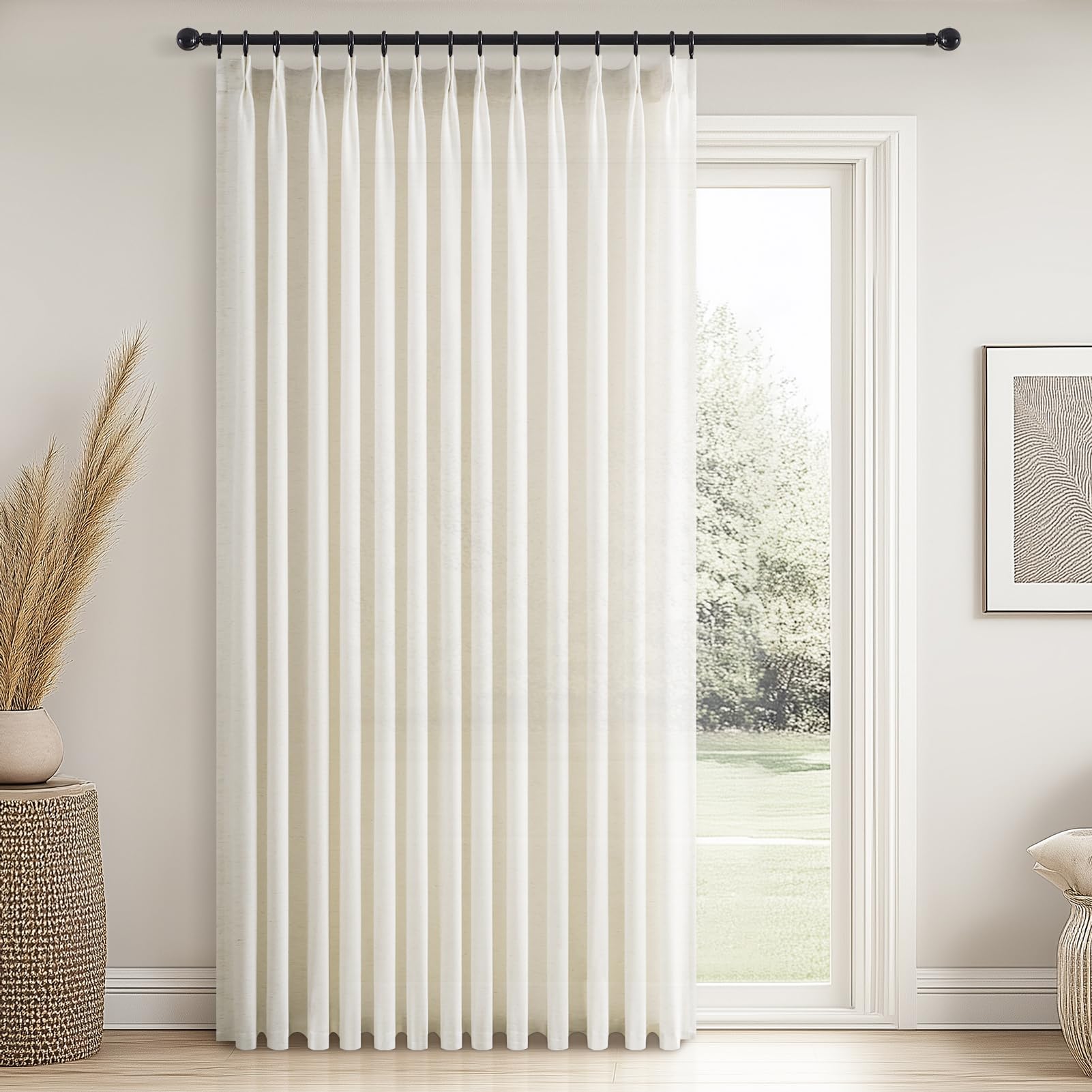 Topfinel 102 Inch Curtains 1 Panels Set,One Packs Pinch Pleat Back Tab Linen Window Semi Sheer Privacy Thick Decorative Curtain Drapes for Living Room Bedroom,60x102 in Long,Oatmeal