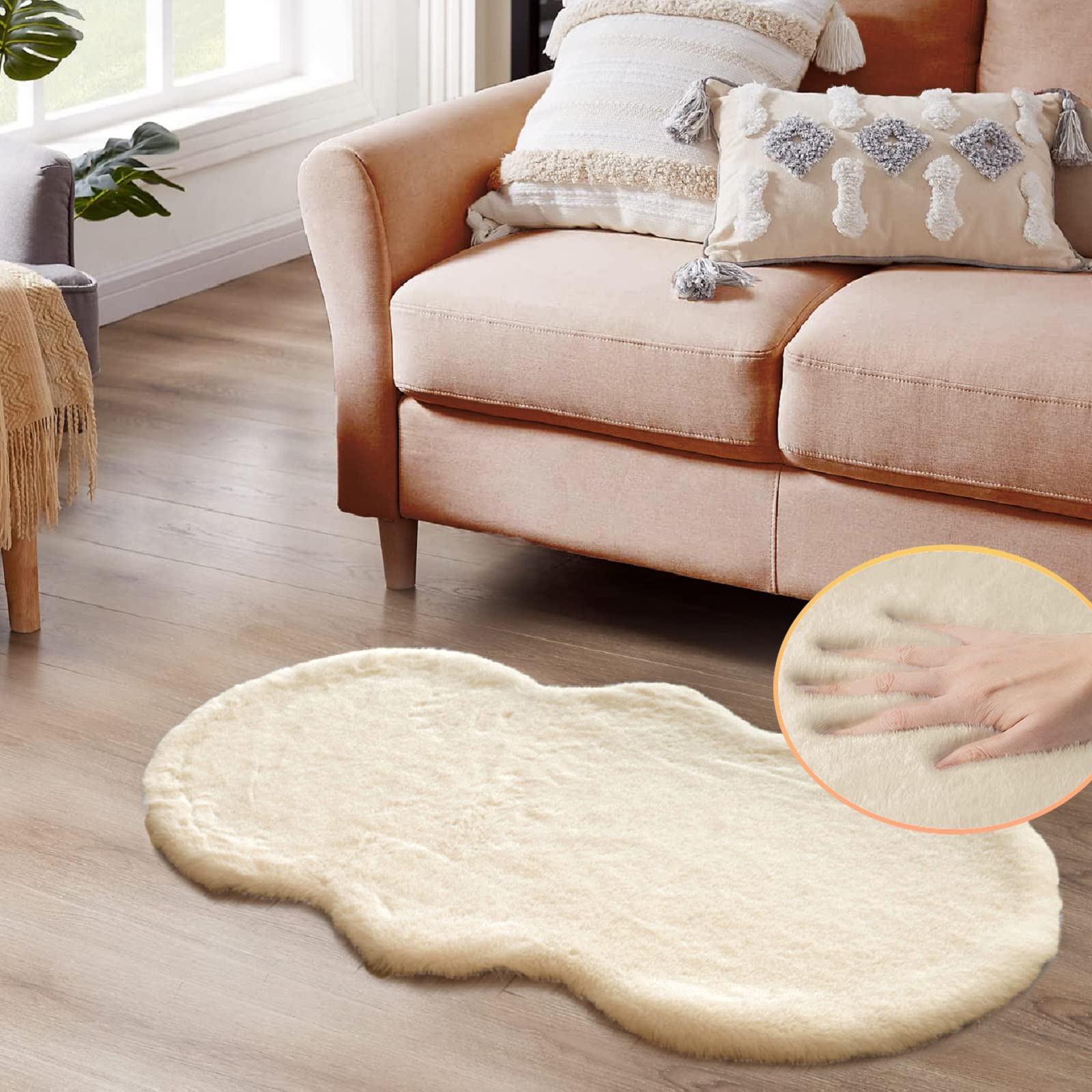 ORINOVA White Faux Rabbit Fluffy Fur Rugs for Bedroom Machine Washable Furry Area Rugs for Living Room Smal 2x4 Shag Runner Rug Nursery Rug