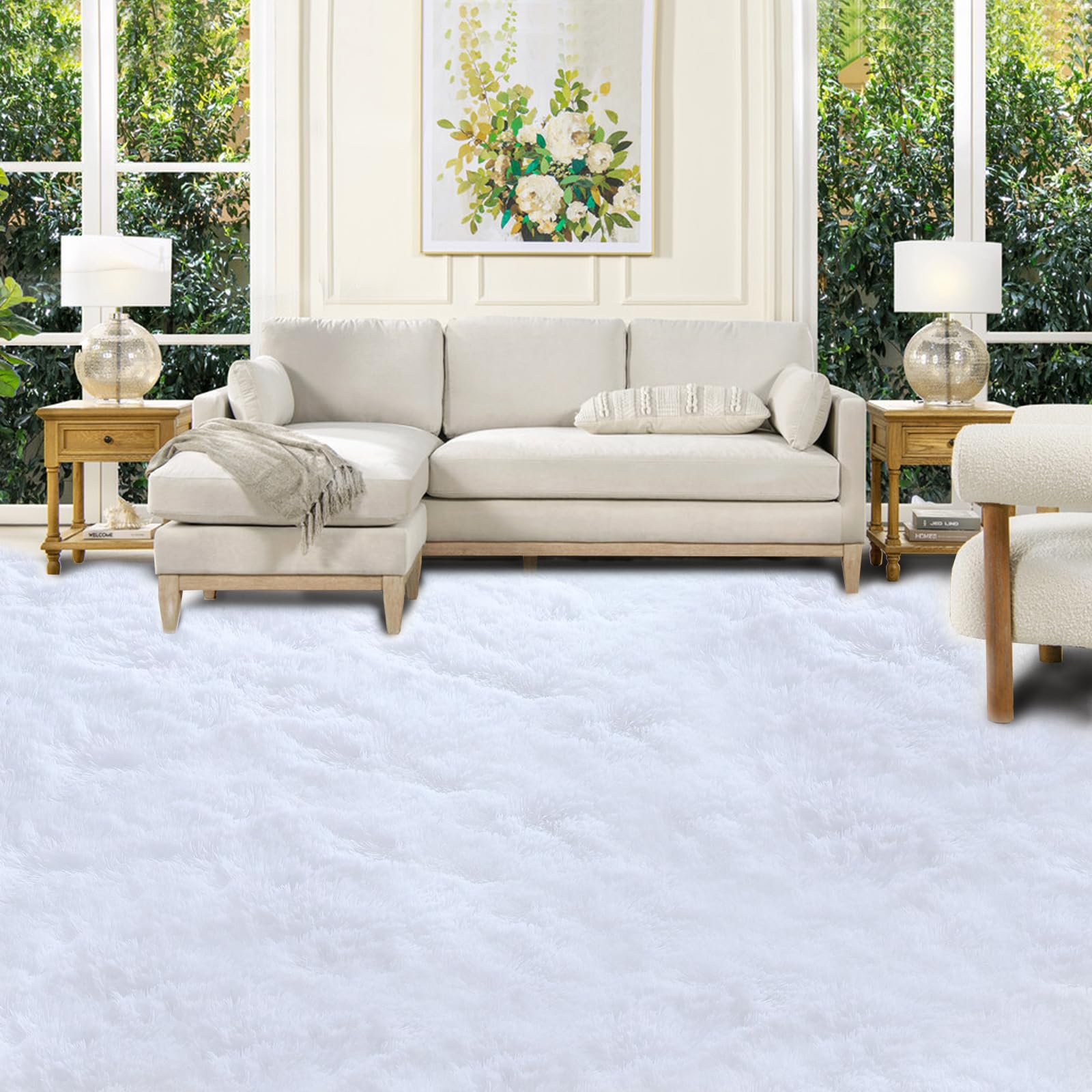 CAIYUECS Shag Area Rug,Indoor Ultra Soft Fluffy Plush Rugs for Bedroom Living Room, Non-Skid Modern Nursery Faux Fur Rugs for Kids Room Home Decor (Tie-Dyed Light Gray, 5x7 Feet)