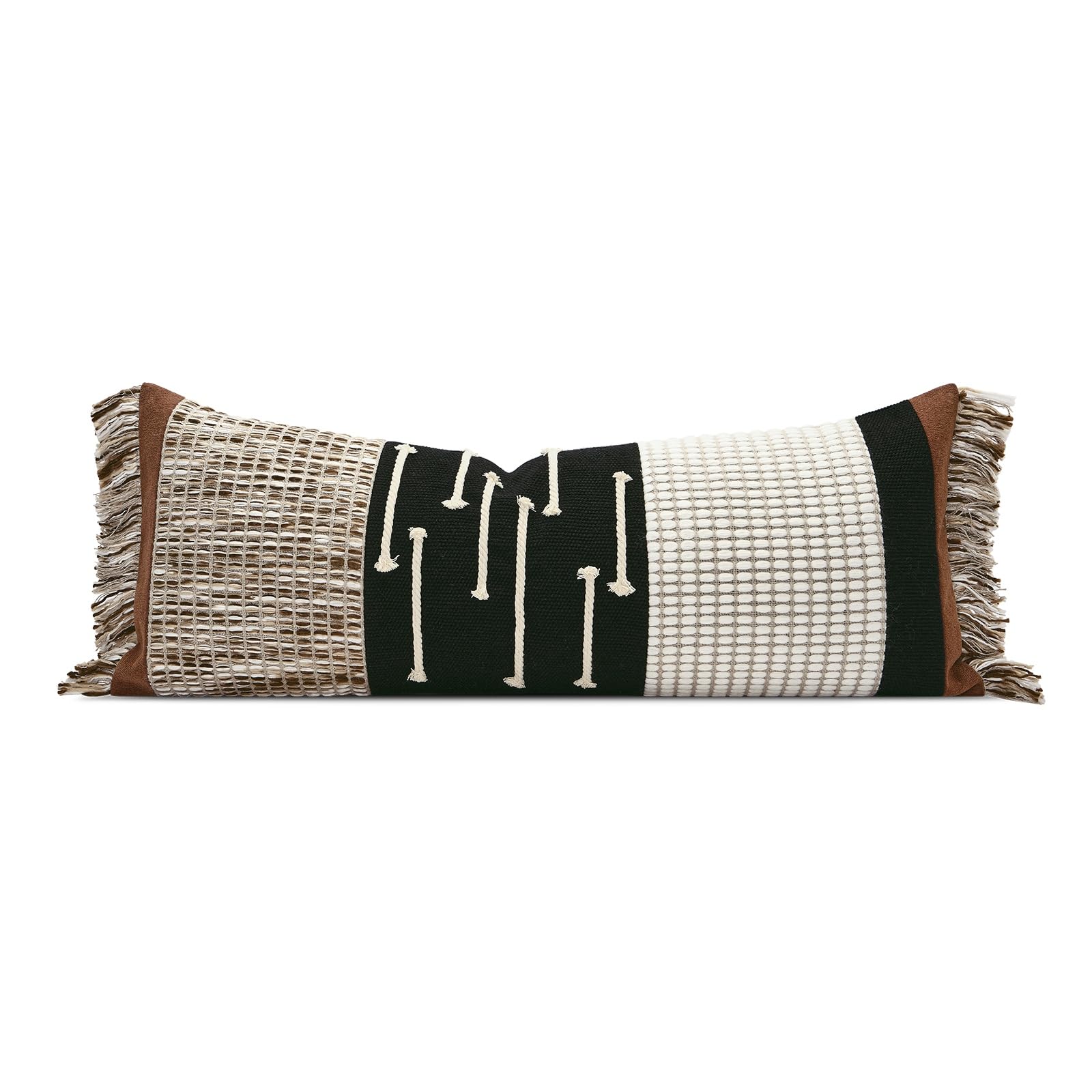 Dark Brown Tassel Decorative Throw Pillow Cover 20x20 Square Woven Textured Farmhouse Pillows Cushion Cases for Couch Bed Sofa Living Room Decor (Pack of 1)