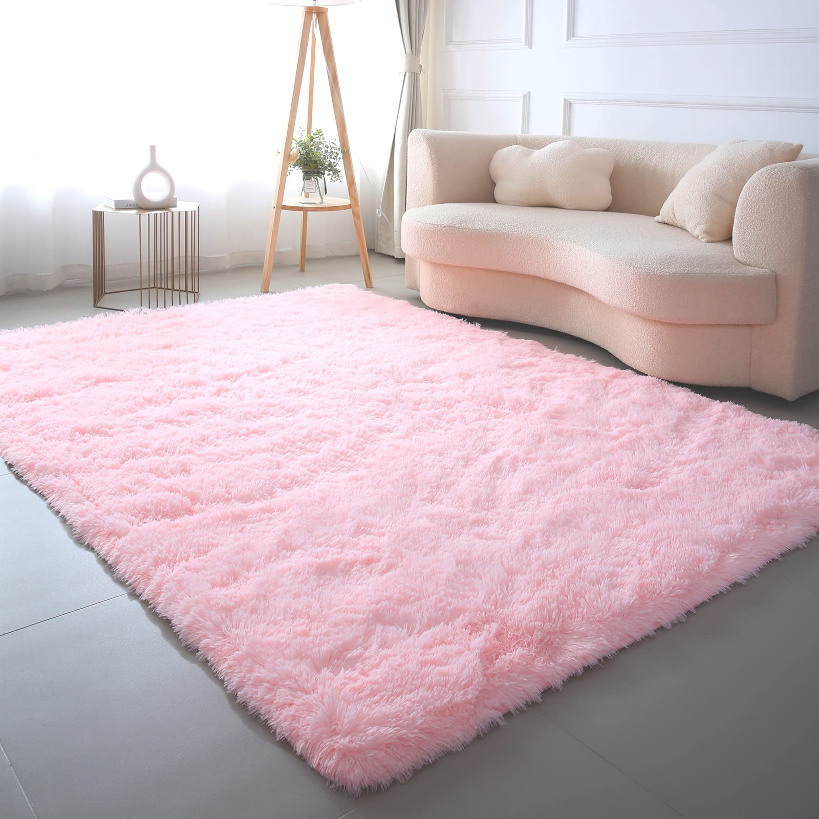 CAIYUECS Shag Area Rug,Indoor Ultra Soft Fluffy Plush Rugs for Bedroom Living Room, Non-Skid Modern Nursery Faux Fur Rugs for Kids Room Home Decor (Tie-Dyed Light Gray, 5x7 Feet)