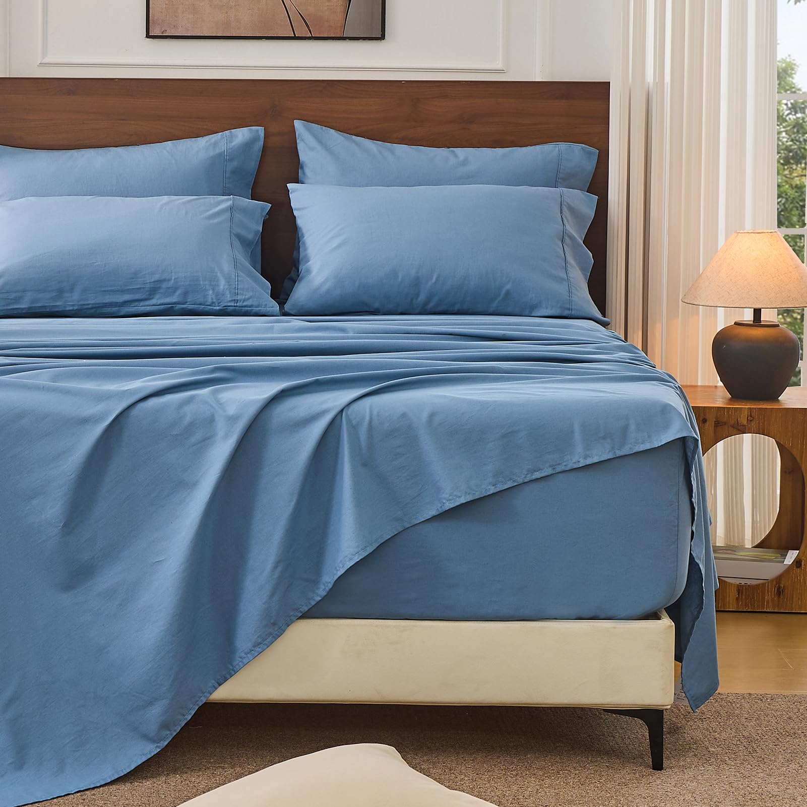 Bedlifes 100% French Pure Linen Sheets Queen Size Breathable and Cooling Flax Sheet Set Soft Durable and Moisture Wicking 16 Inch Deep Pocket-4 Piece(Queen,Linen)