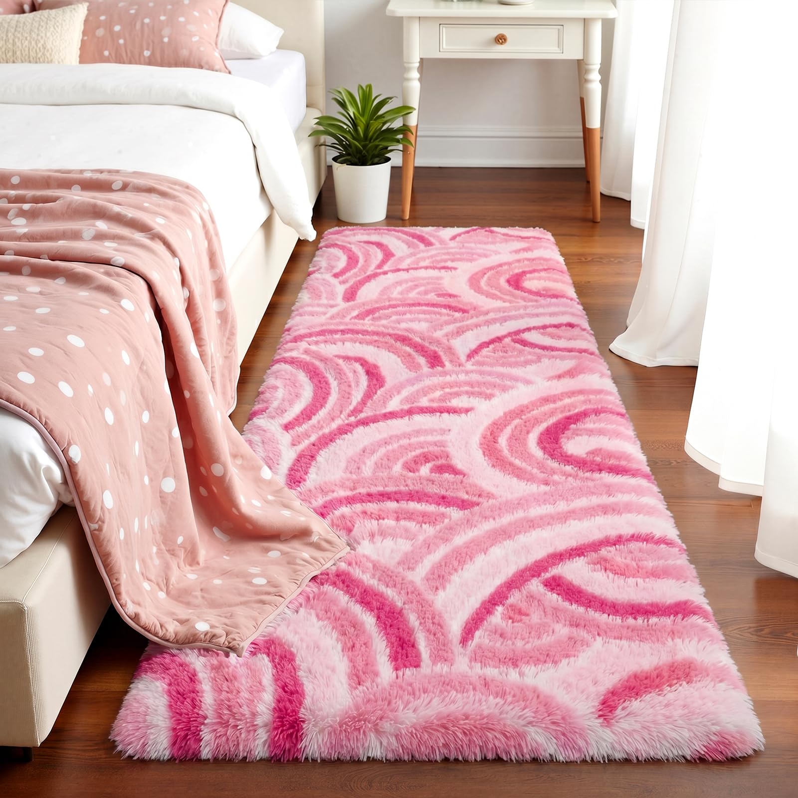 Fluffy Circle Rug for Bedroom Girls,4ft Round Area Rug for Girls Room Decor Aesthetic,Soft Plush Shaggy Fuzzy Carpet for Kids Room, Nursery, Preppy Dorm,Playroom Home Decor