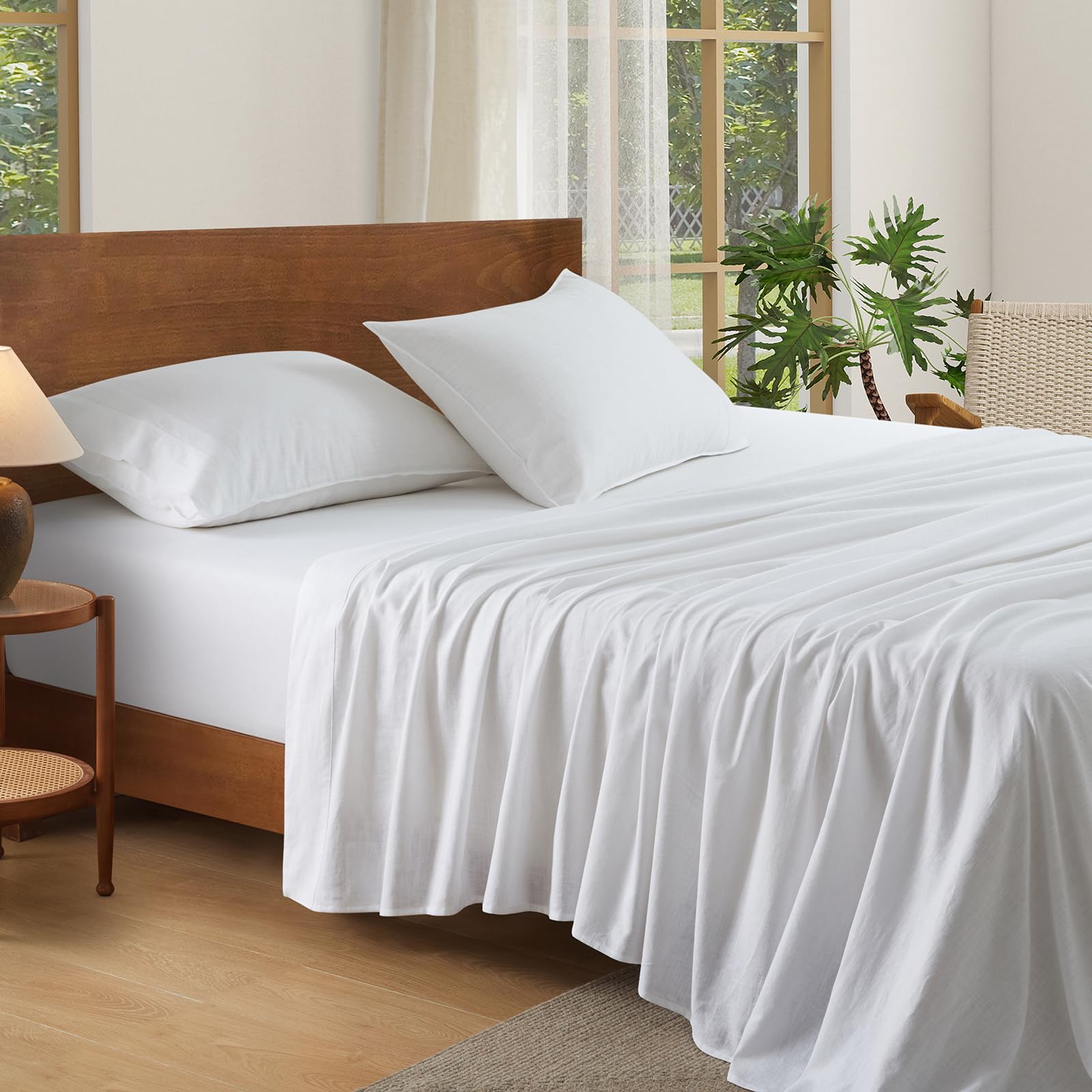 Queen French Linen 4-Piece Sheet Set, Breathable Deep Pocket Bedding