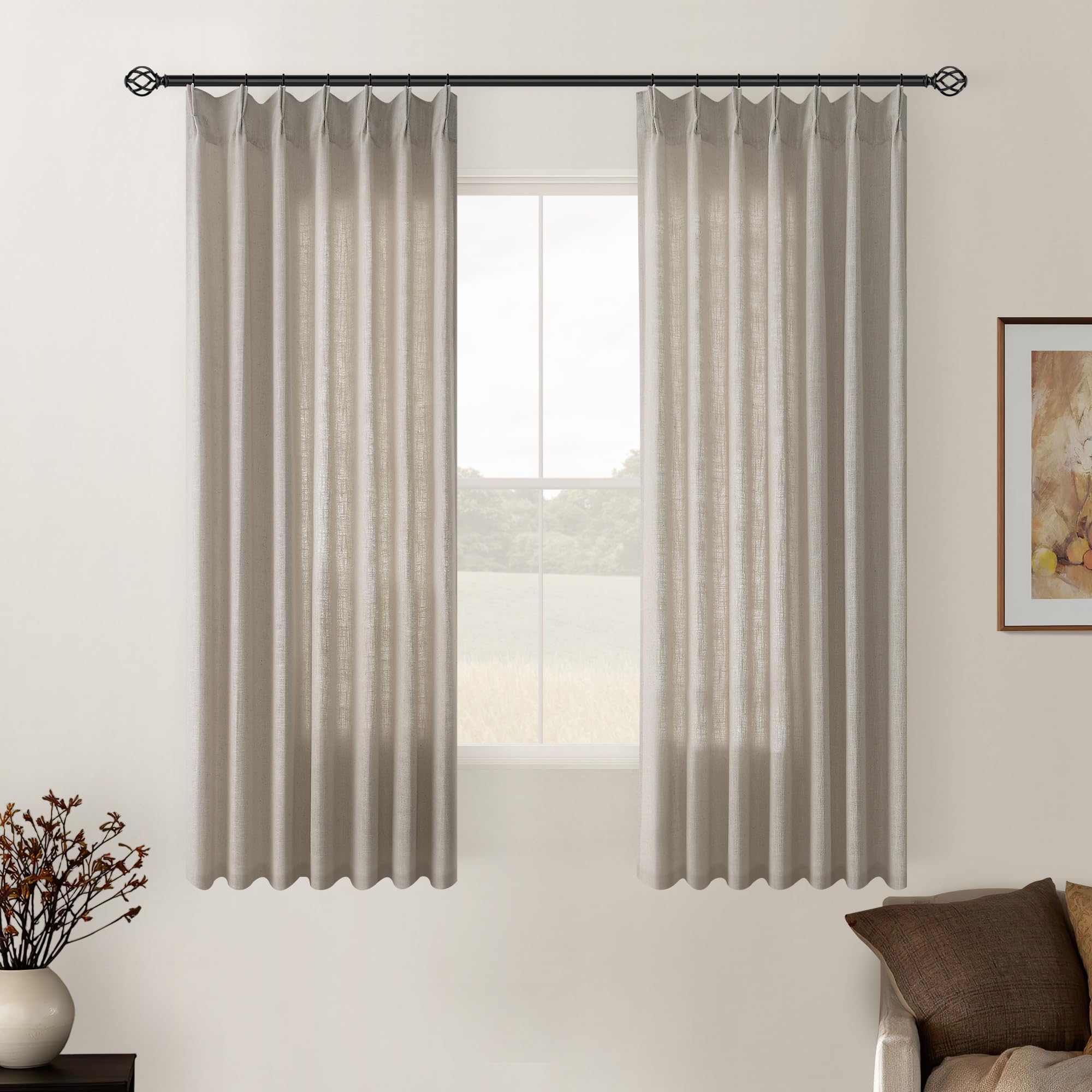 Dutch Cocoa Pinch Pleated Linen Curtains 84 Inches Long 60 Inch Width Linen Blend Light Filtering Window Curtains 84 Inch for Living Room Bedroom Patio Pinch Pleat Drapes Hooks Rings 1 Panel 60Wx84L