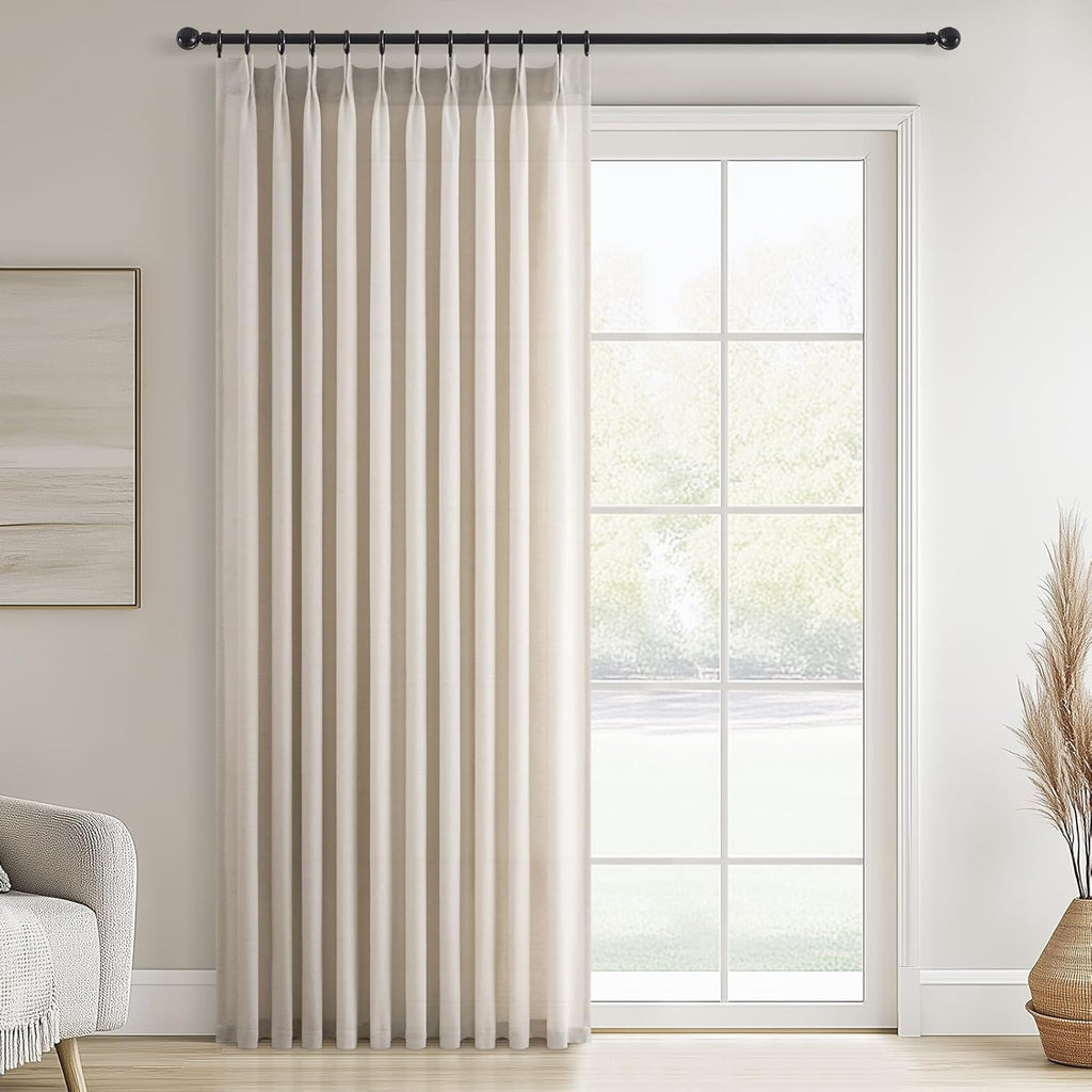 Topfinel 102 Inch Curtains 1 Panels Set,One Packs Pinch Pleat Back Tab Linen Window Semi Sheer Privacy Thick Decorative Curtain Drapes for Living Room Bedroom,60x102 in Long,Oatmeal