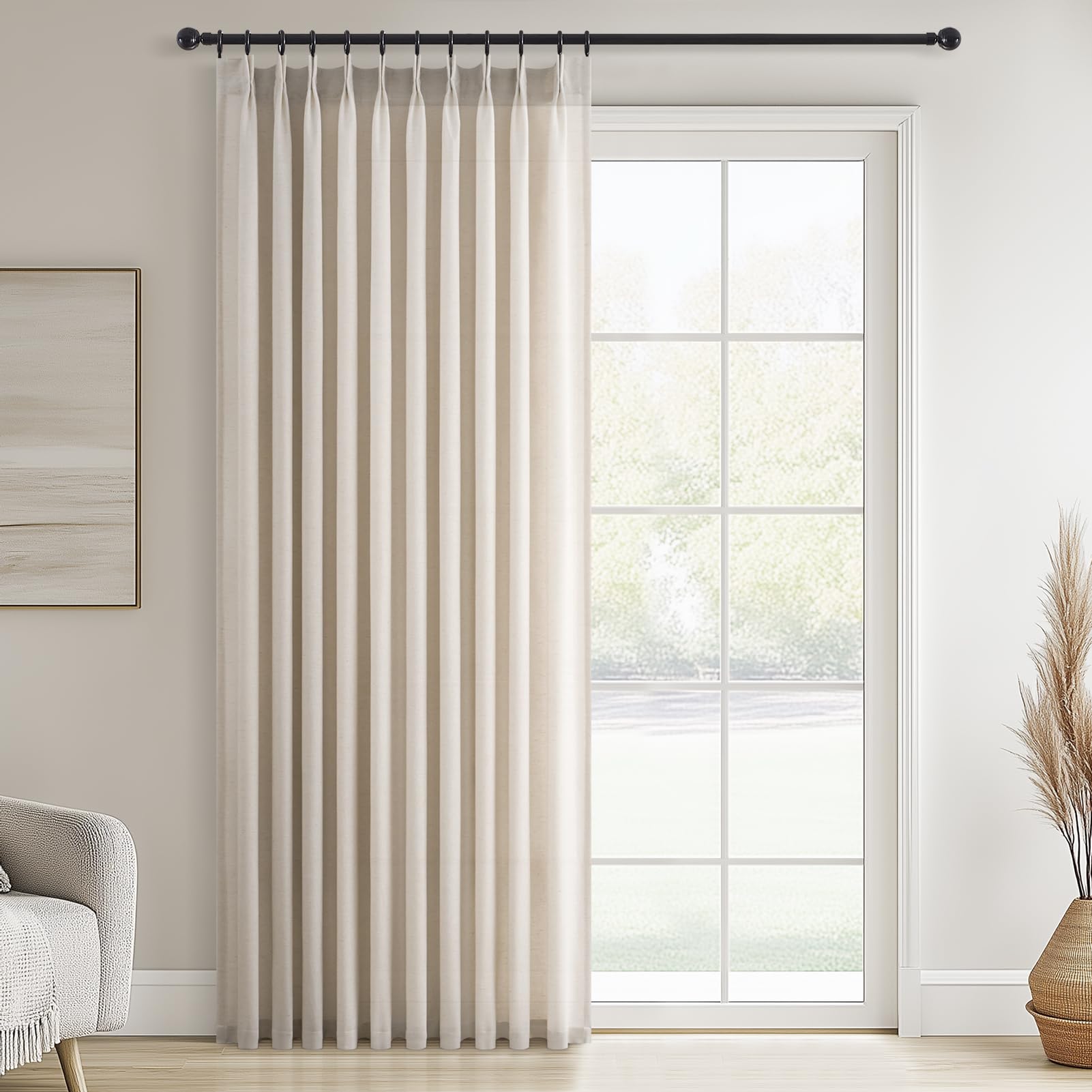 Topfinel 102 Inch Curtains 1 Panels Set,One Packs Pinch Pleat Back Tab Linen Window Semi Sheer Privacy Thick Decorative Curtain Drapes for Living Room Bedroom,60x102 in Long,Oatmeal