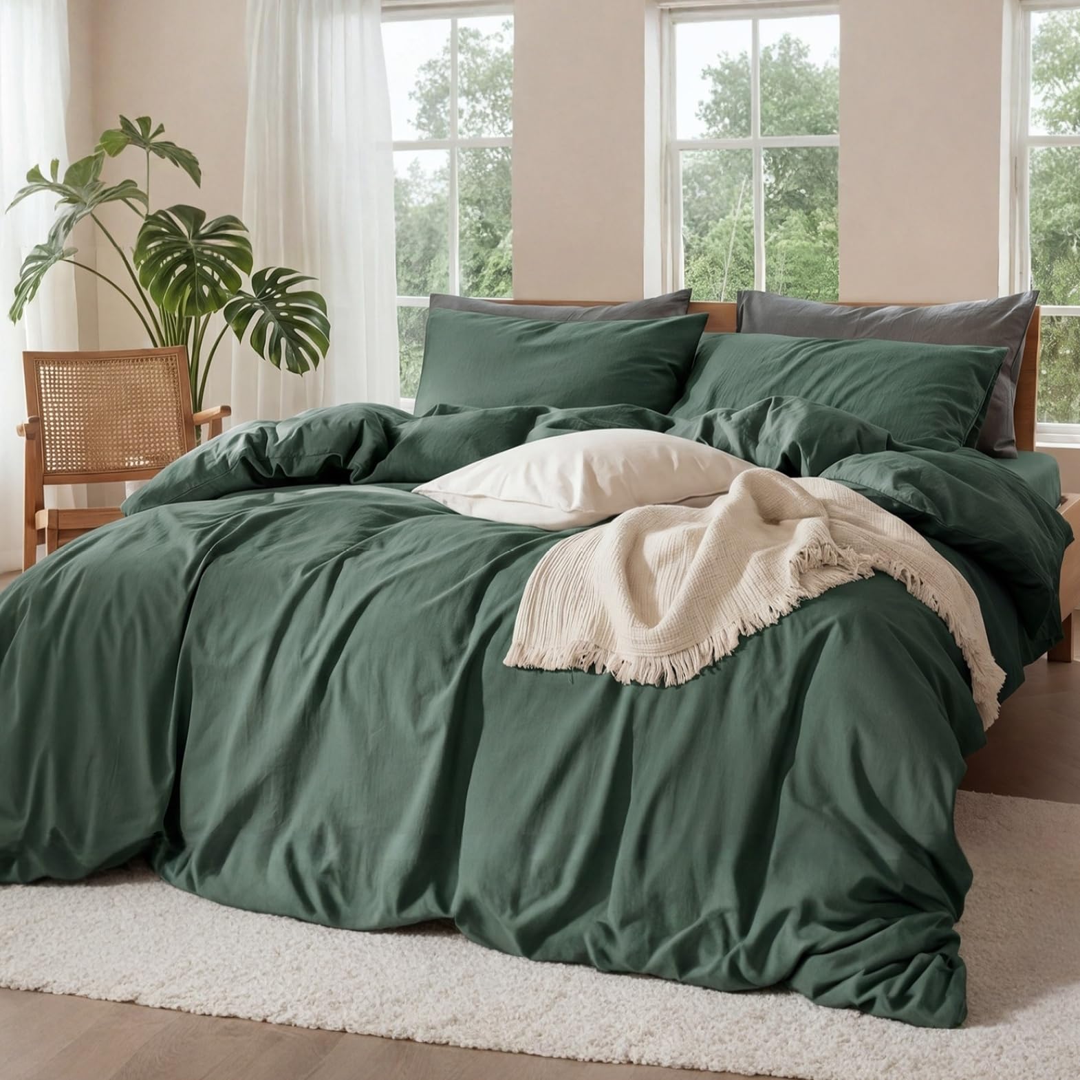 100% Pure Linen Blend Sheets Set, Natural Flax Beddings Soft, Breathable and Durable for Hot Sleepers,Comfortable for All Seasons,Anti-Tear Linen Bed Sheets,18 Inch Deep Pocket - 4 Piece