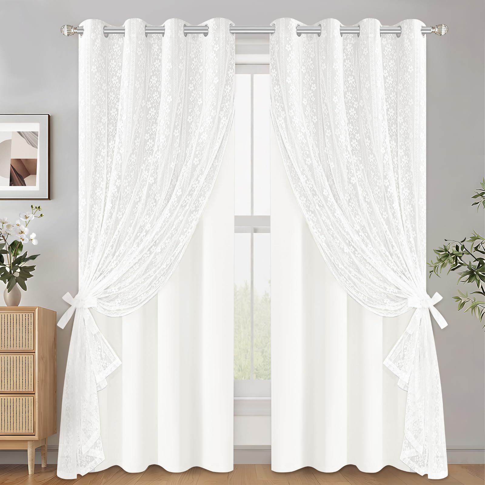 2-Panel 52×84" Beige Linen Curtains, Boho Farmhouse Window Drapes