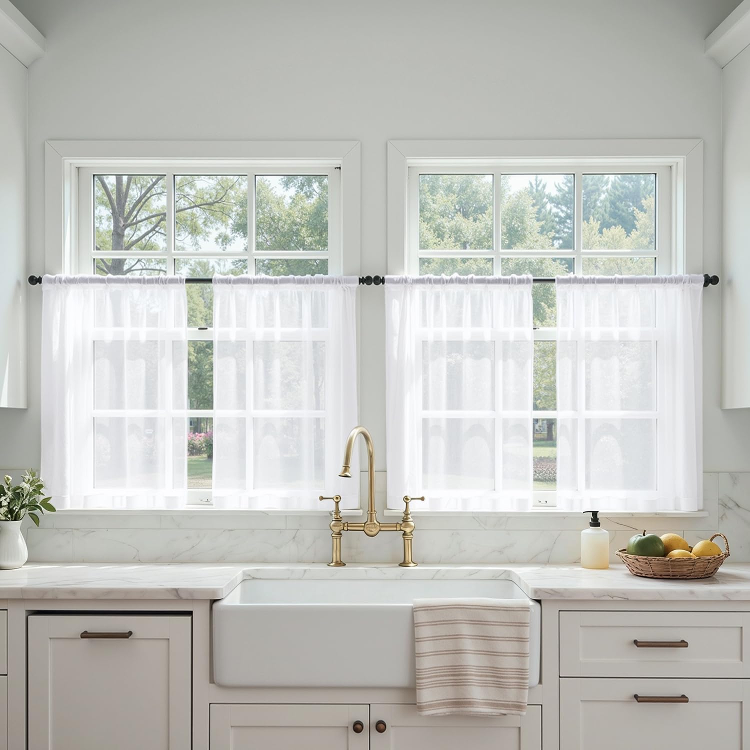 MIULEE Butter Cream Sheer Curtains 96 Inches Long, 4 Panels Set, Rod Pocket Voile Drapes Light Filtering and Semi Transparent, Elegant Window Treatments for Bedroom Living Room,42 x 96 Inches