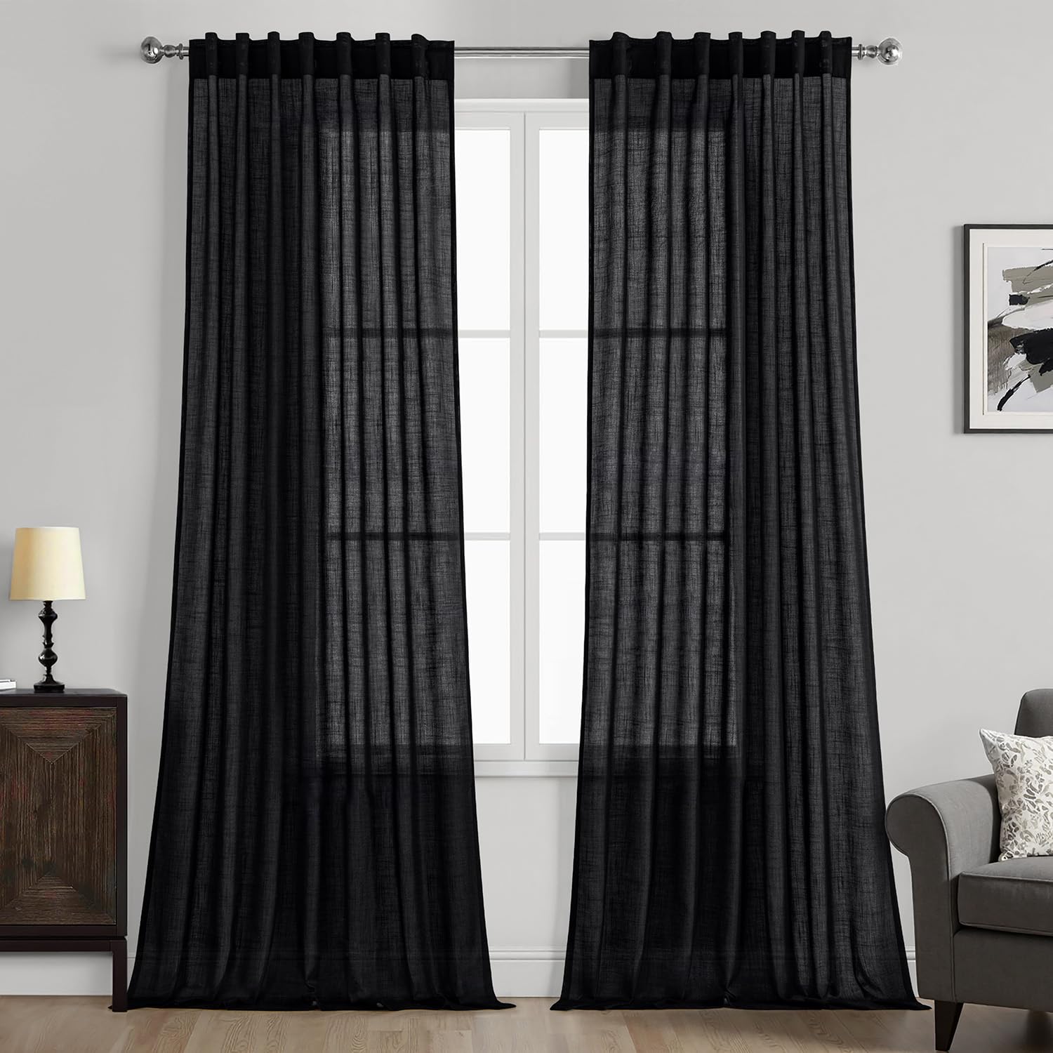 MIULEE Taupe Linen Curtains 84 Inch Length for Bedroom Living Room, Soft Thick Linen Textured Window Drapes Semi Sheer Light Filtering Back Tab Rod Pocket Burlap Look Farmhouse Country Decor, 2 Panels