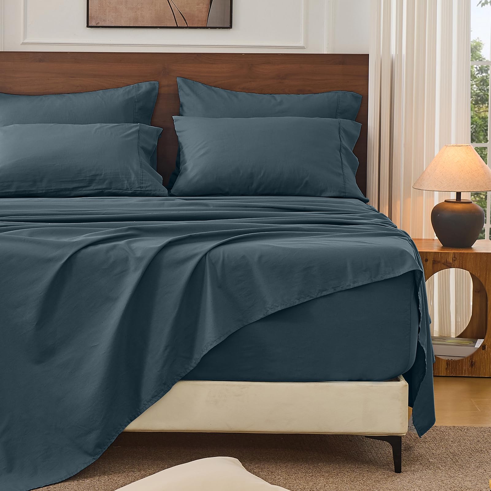 Bedlifes 100% French Pure Linen Sheets Queen Size Breathable and Cooling Flax Sheet Set Soft Durable and Moisture Wicking 16 Inch Deep Pocket-4 Piece(Queen,Linen)
