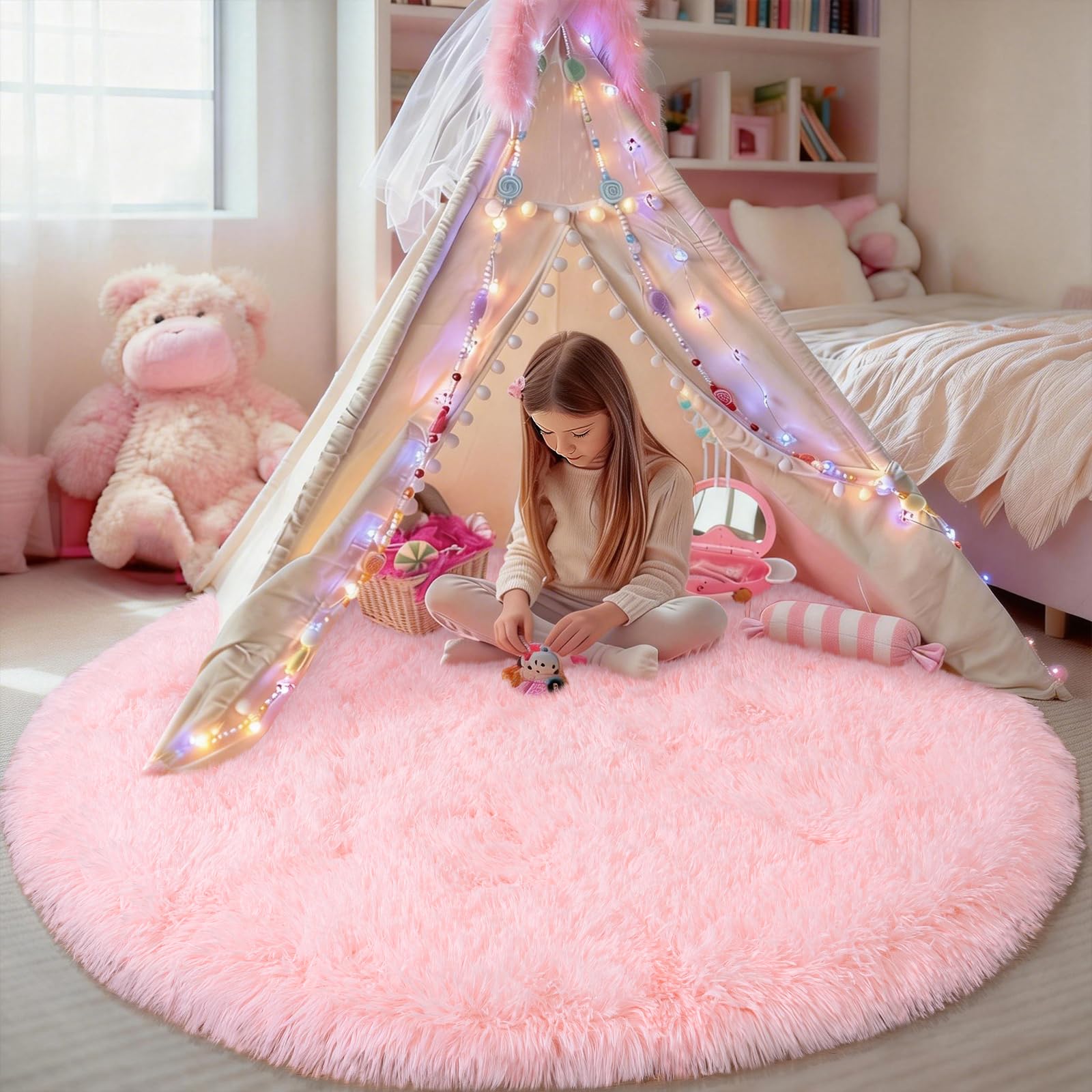 Fluffy Rugs for Living Room Bedroom, 5x7 Feet Abstract Blue Shag Area Rugs, Non-Slip Indoor Modern Fuzzy Plush Floor Carpet for Dorm Nursery Kids Room Decor, Soft Shaggy Throw Rug