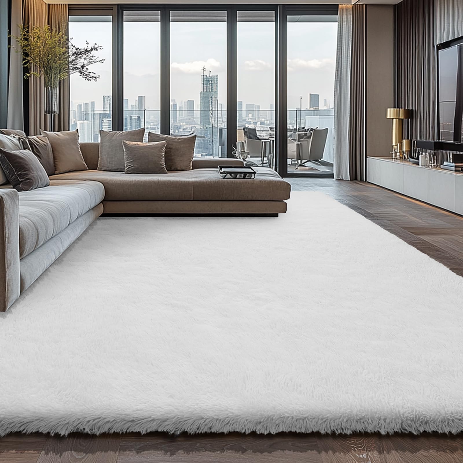 Shag Area Rugs for Bedroom Living Room,8X10 Ultra Soft Fluffy Area Rugs for Dorm, Indoor Carpet Nursery Rugs for Kids Girls Room Home Decor,Tie-Dye Grey