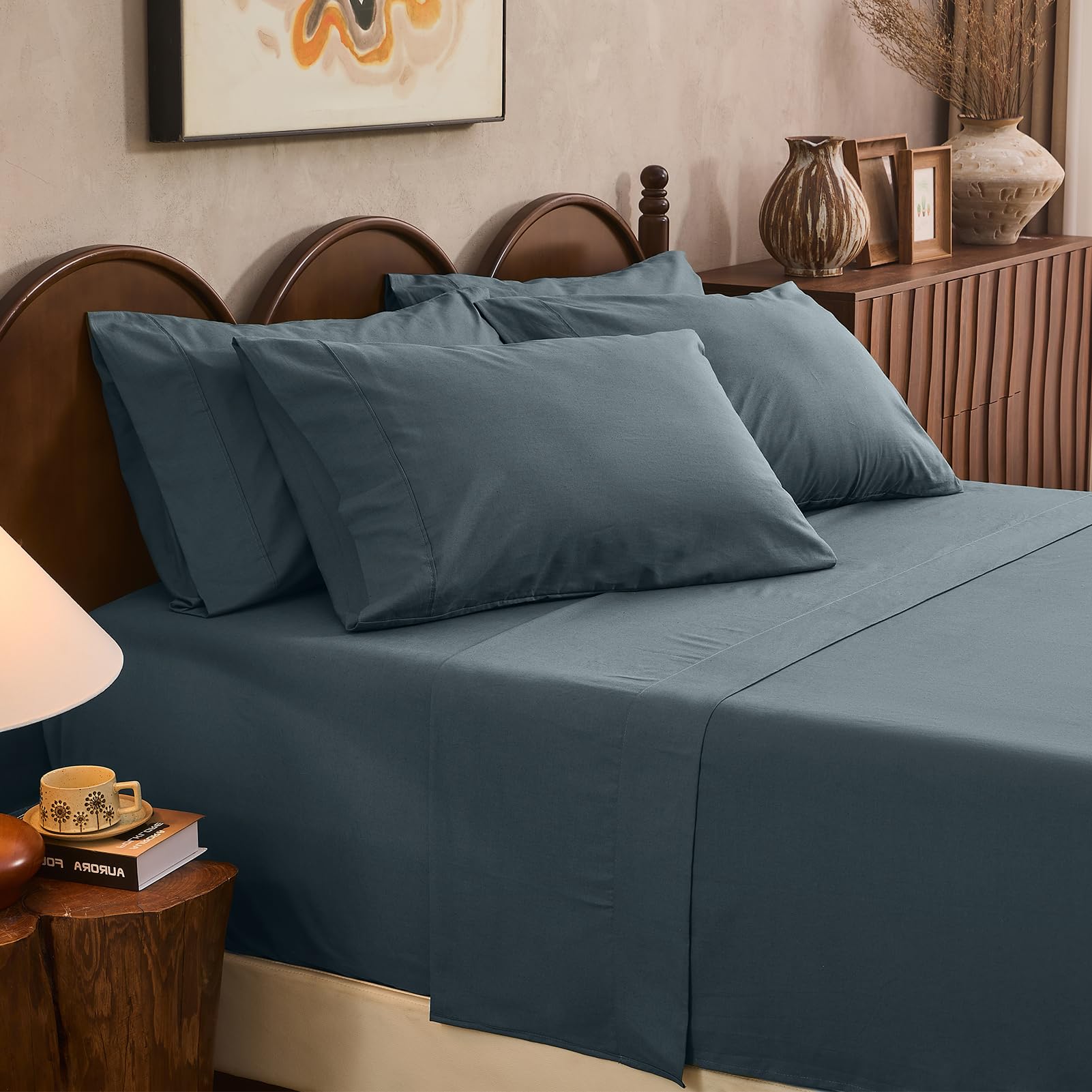 King 100% Linen 4-Piece Sheet Set, Breathable All-Season Bedding