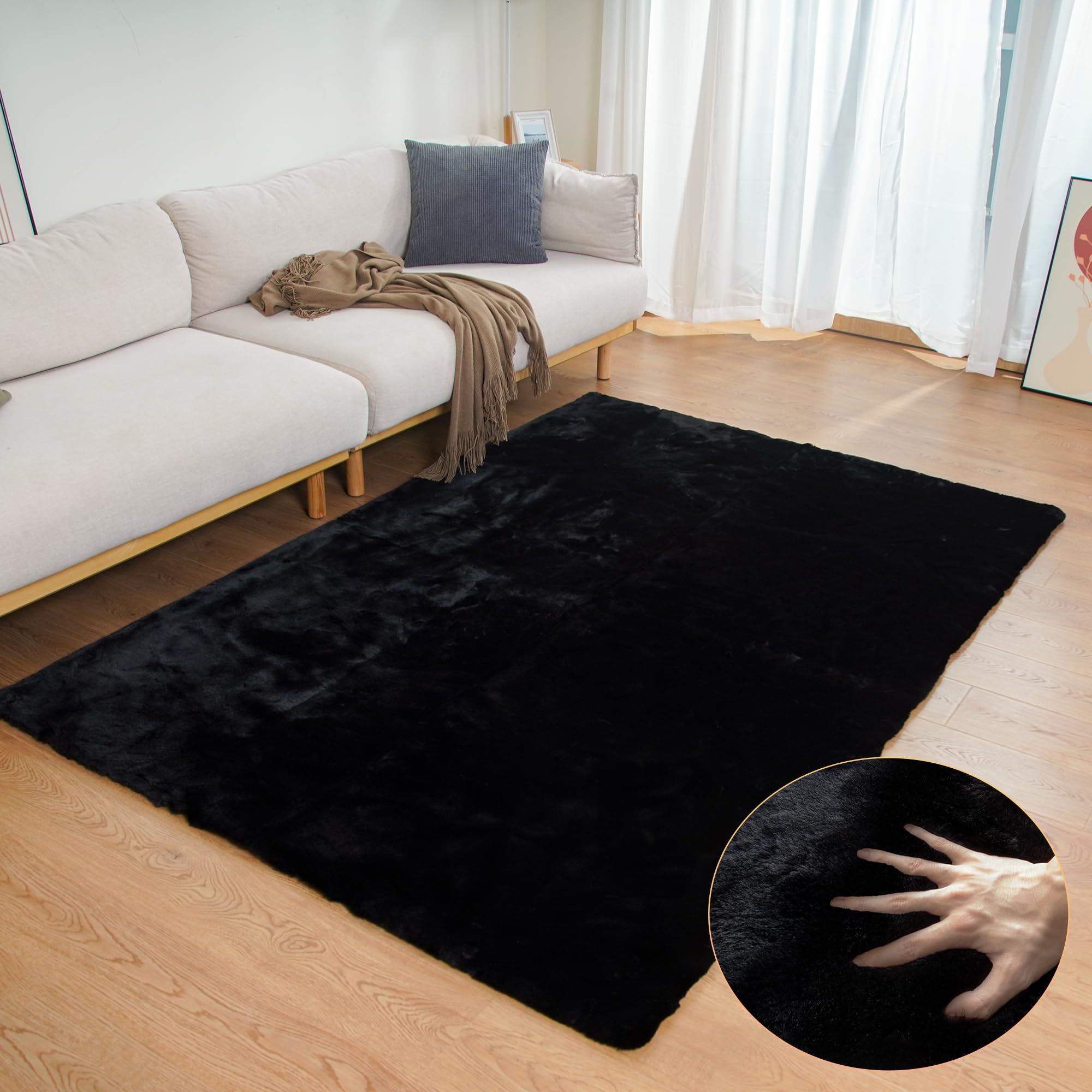ORINOVA White Faux Rabbit Fluffy Fur Rugs for Bedroom Machine Washable Furry Area Rugs for Living Room Smal 2x4 Shag Runner Rug Nursery Rug