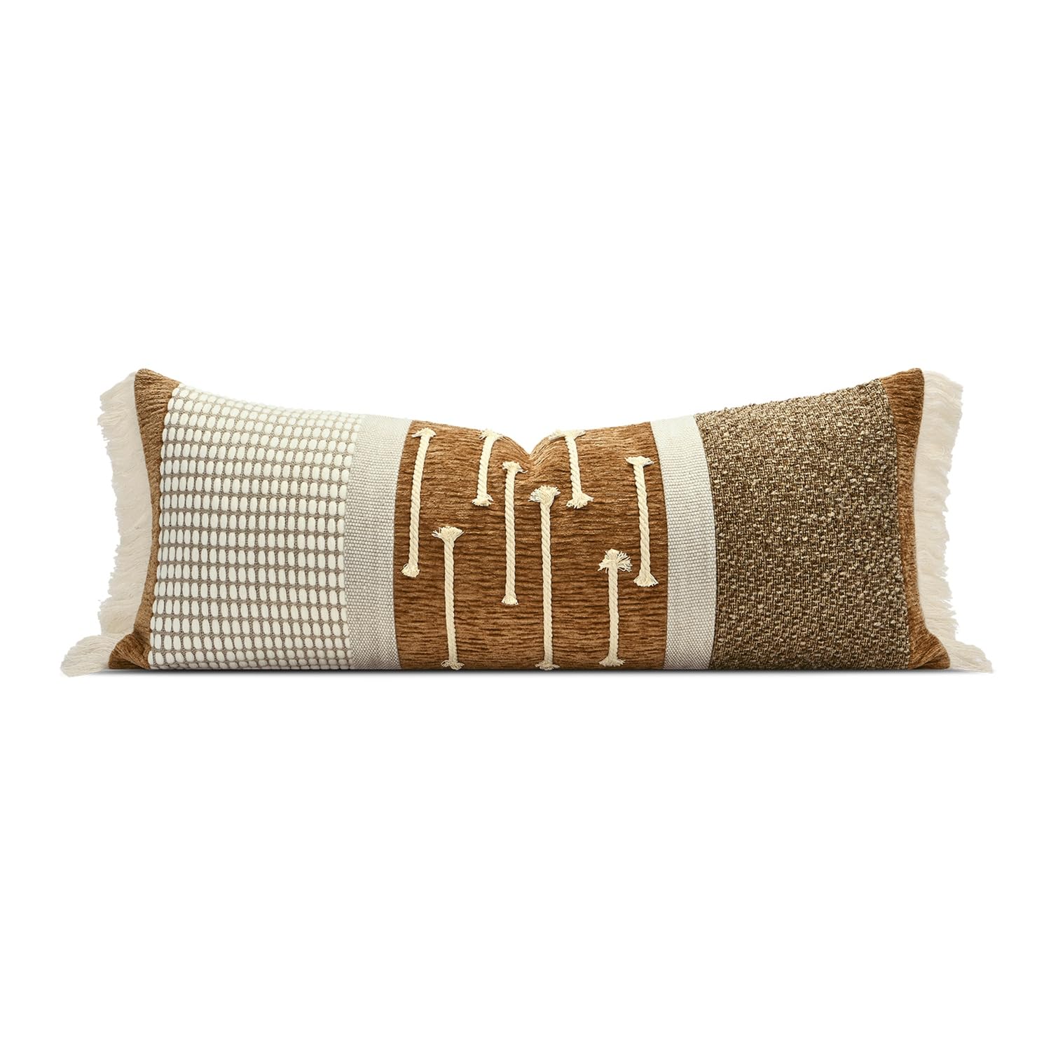Dark Brown Tassel Decorative Throw Pillow Cover 20x20 Square Woven Textured Farmhouse Pillows Cushion Cases for Couch Bed Sofa Living Room Decor (Pack of 1)