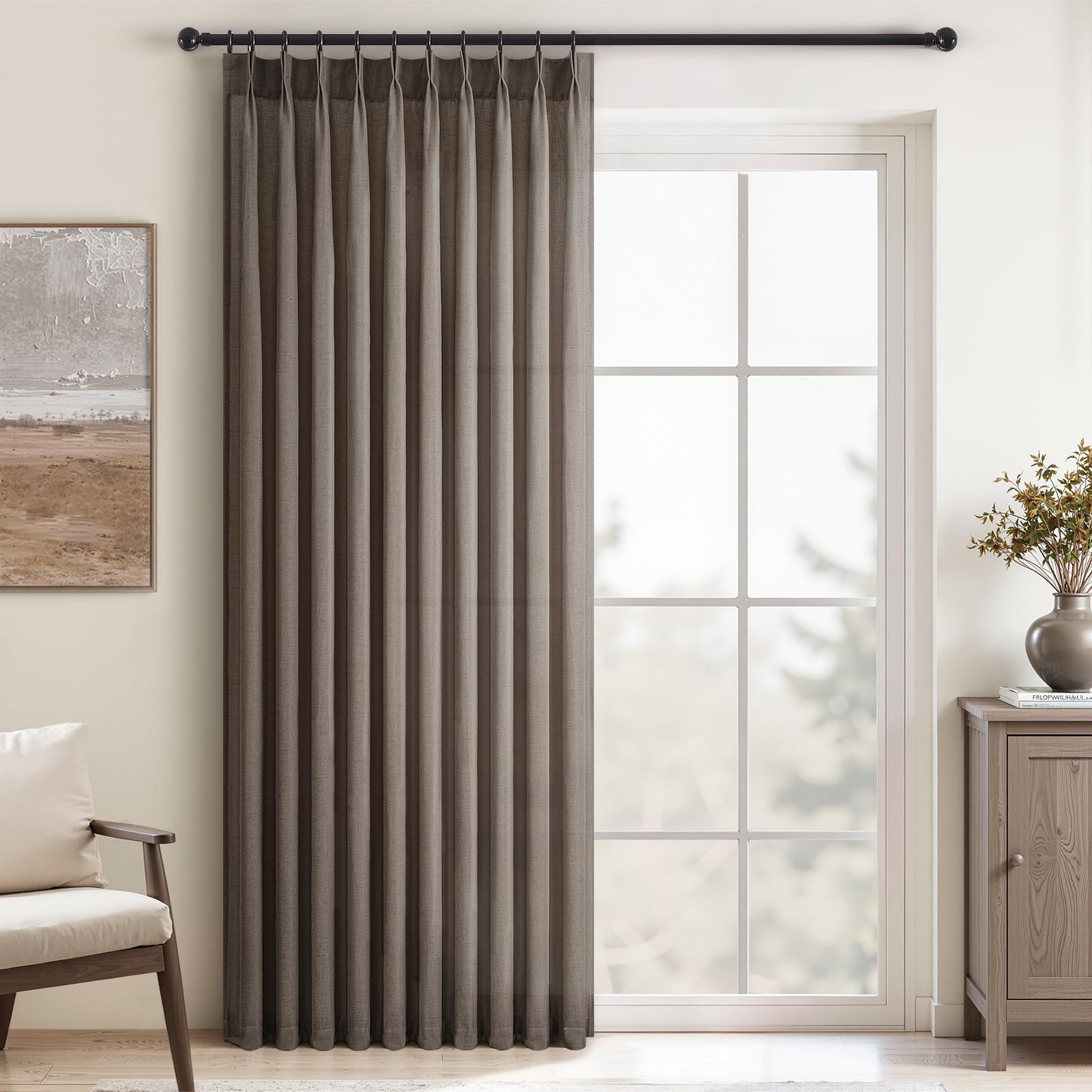 Topfinel 102 Inch Curtains 1 Panels Set,One Packs Pinch Pleat Back Tab Linen Window Semi Sheer Privacy Thick Decorative Curtain Drapes for Living Room Bedroom,60x102 in Long,Oatmeal