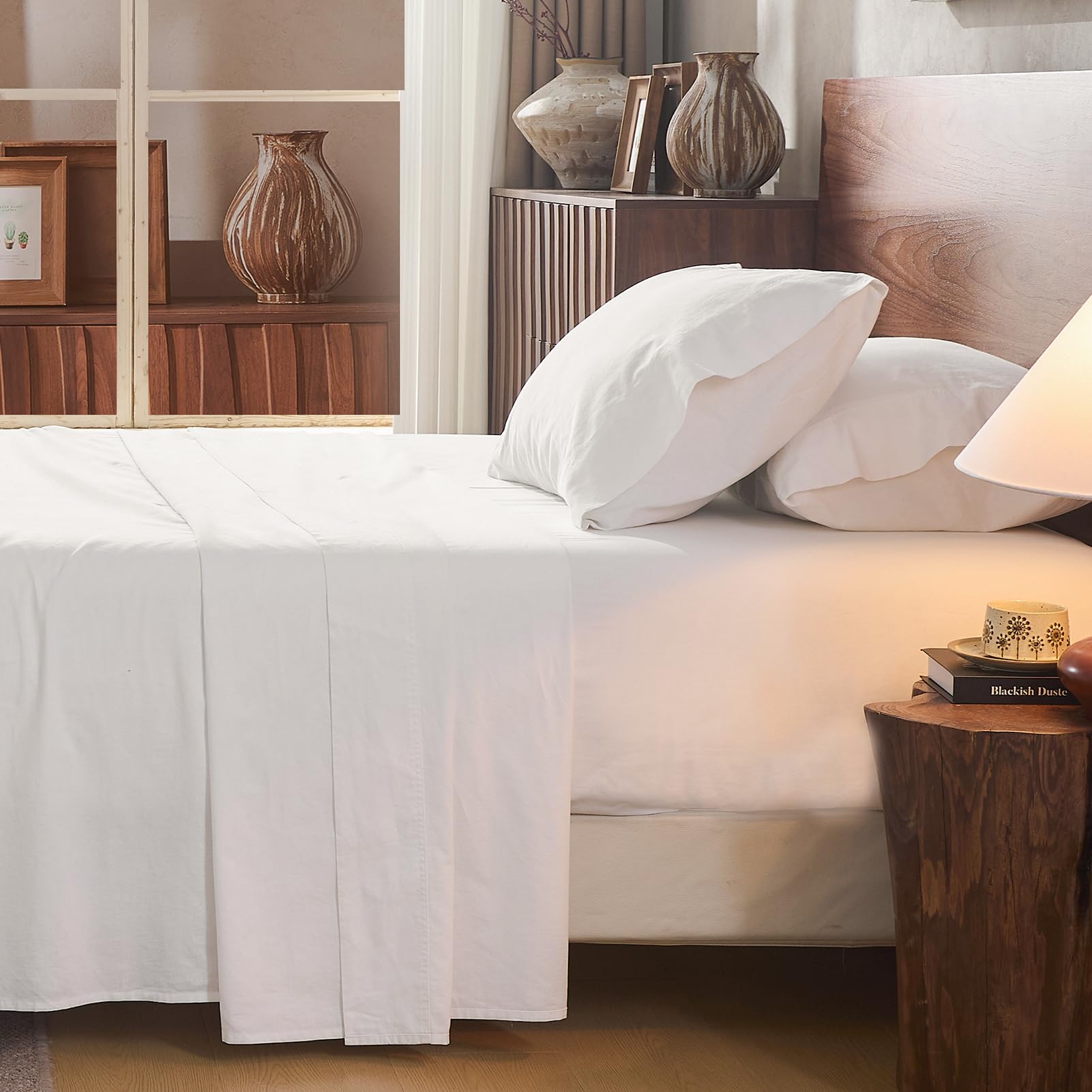 King 100% Linen 4-Piece Sheet Set, Breathable All-Season Bedding