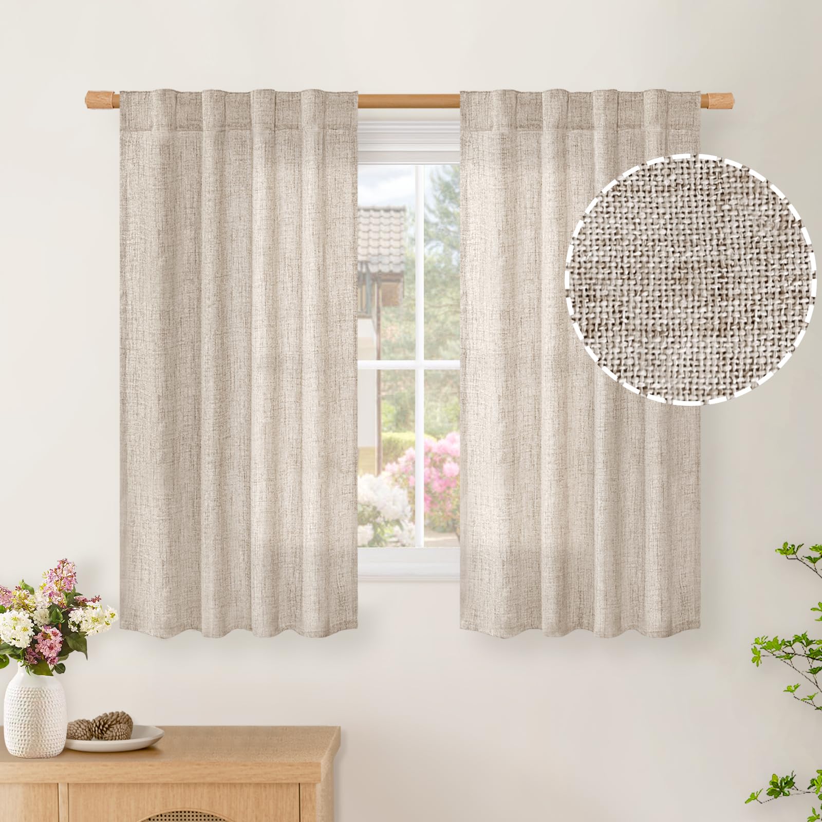 BGment Natural Linen Semi Sheer Curtains 96 Inch Length 2 Panels for Living Room, Beige Light Filtering Window Drapes with Rod Pocket Back Tab Extre Long for Dining Bedroom, 52 X 96 Inch