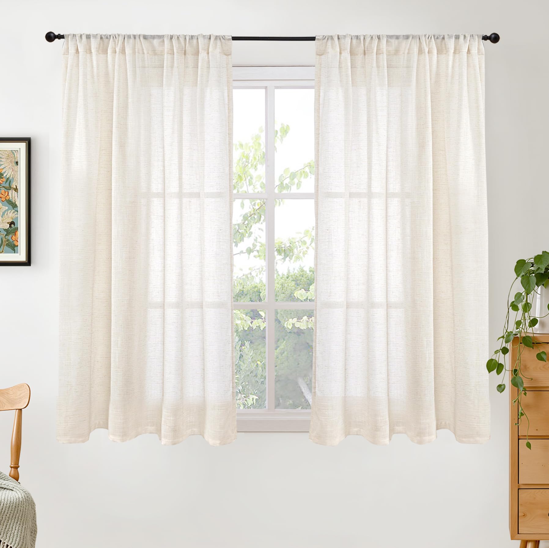 BGment 90 Inches Long Curtains Linen Semi Sheer, Light Filtering Window Treatments Drapes with Rod Pocket Lightweight for Living Room Bedroom, 2 Panels, 52 Inch Wide Each Panel