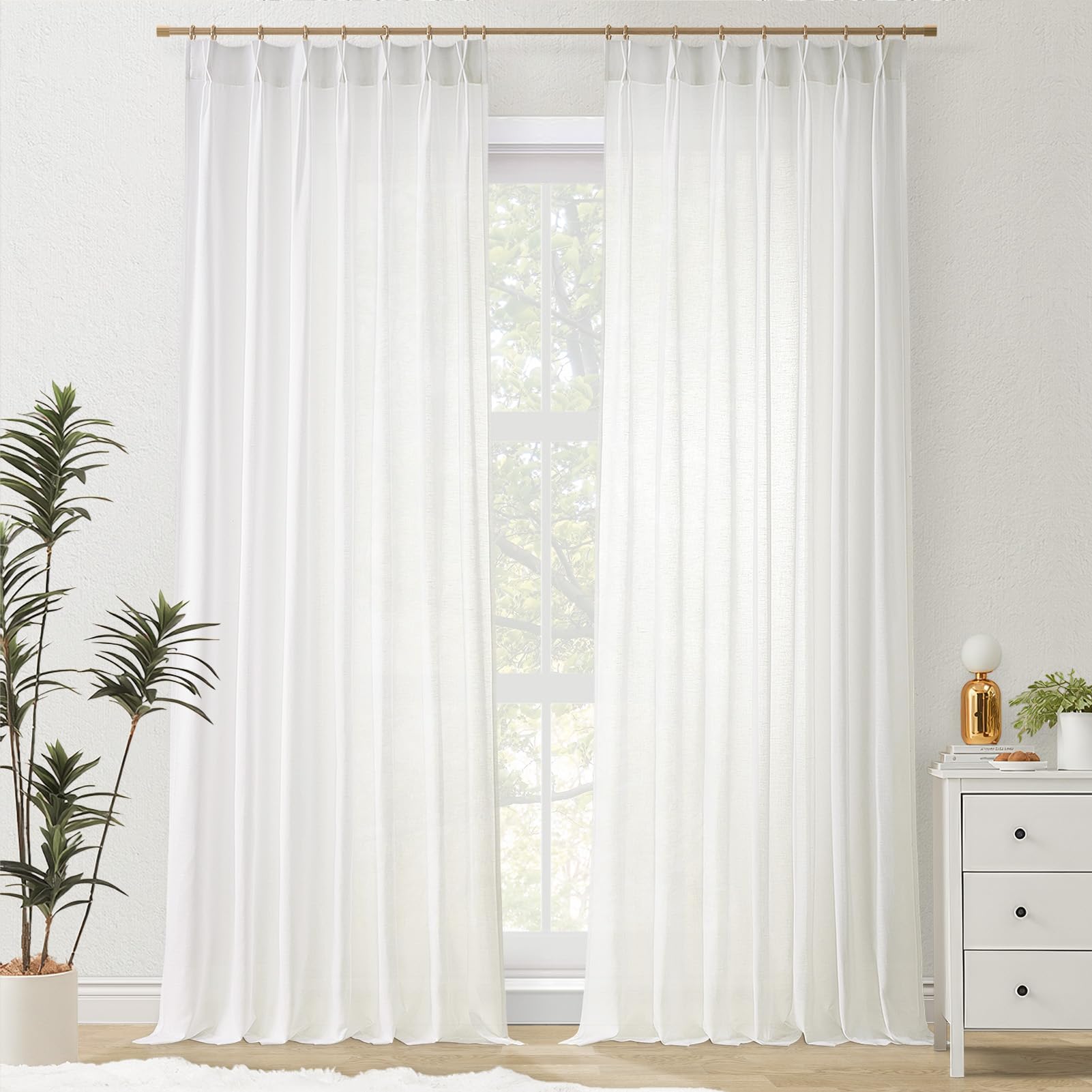 Topfinel 102 Inch Curtains 1 Panels Set,One Packs Pinch Pleat Back Tab Linen Window Semi Sheer Privacy Thick Decorative Curtain Drapes for Living Room Bedroom,60x102 in Long,Oatmeal