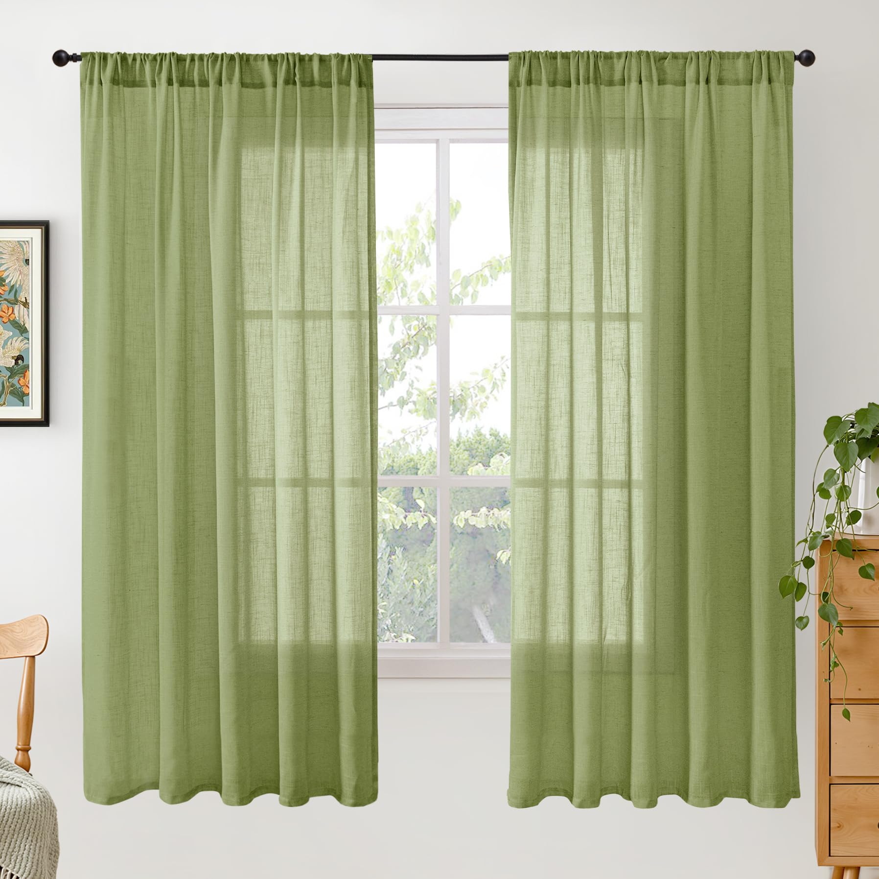BGment 90 Inches Long Curtains Linen Semi Sheer, Light Filtering Window Treatments Drapes with Rod Pocket Lightweight for Living Room Bedroom, 2 Panels, 52 Inch Wide Each Panel