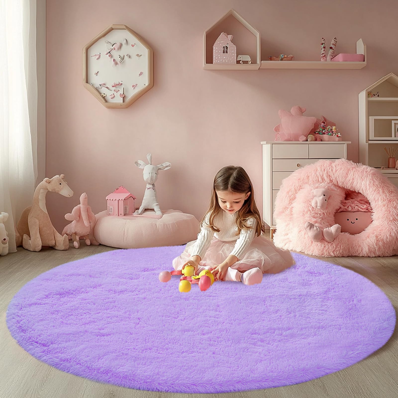 CAIYUECS Shag Area Rug,Indoor Ultra Soft Fluffy Plush Rugs for Bedroom Living Room, Non-Skid Modern Nursery Faux Fur Rugs for Kids Room Home Decor (Tie-Dyed Light Gray, 5x7 Feet)