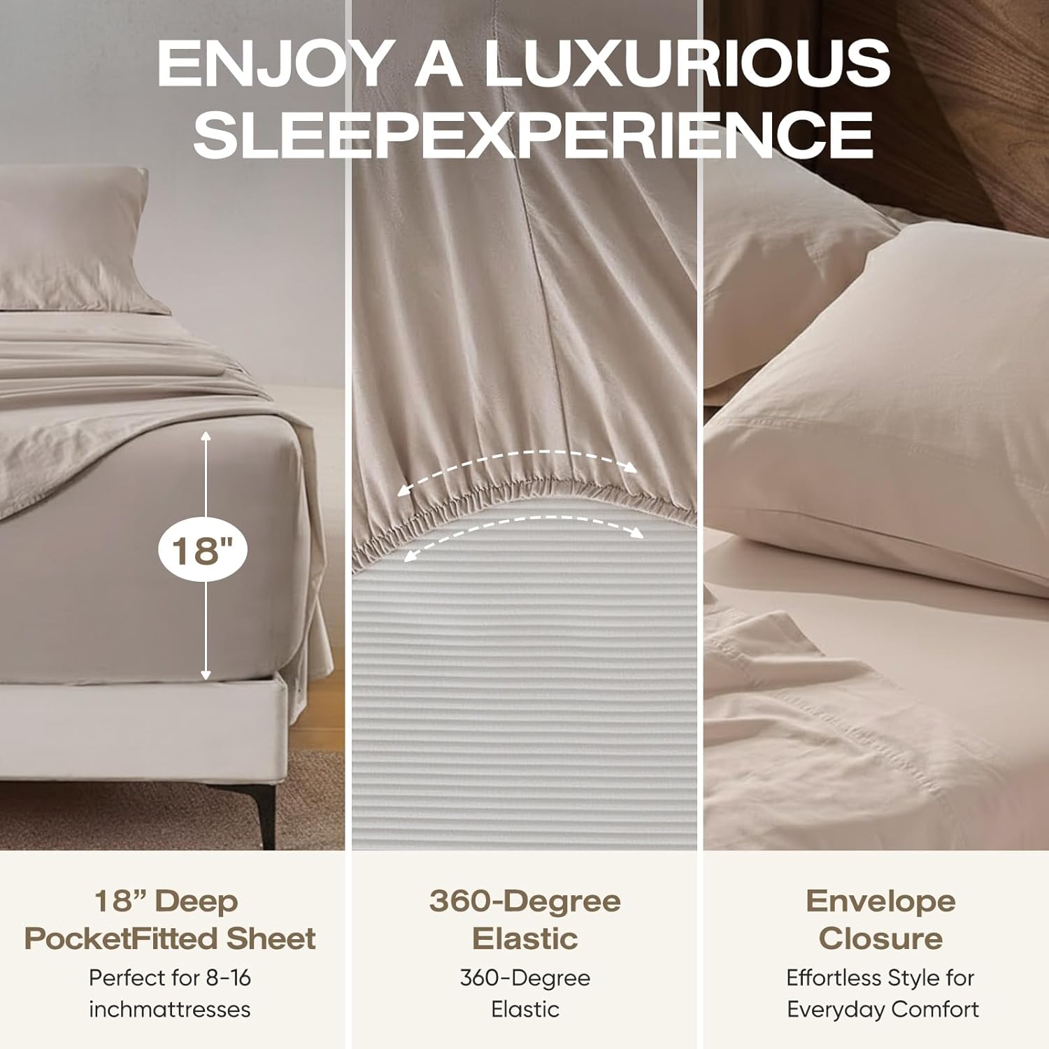 100% Pure Linen Blend Sheets Set, Natural Flax Beddings Soft, Breathable and Durable for Hot Sleepers,Comfortable for All Seasons,Anti-Tear Linen Bed Sheets,18 Inch Deep Pocket - 4 Piece