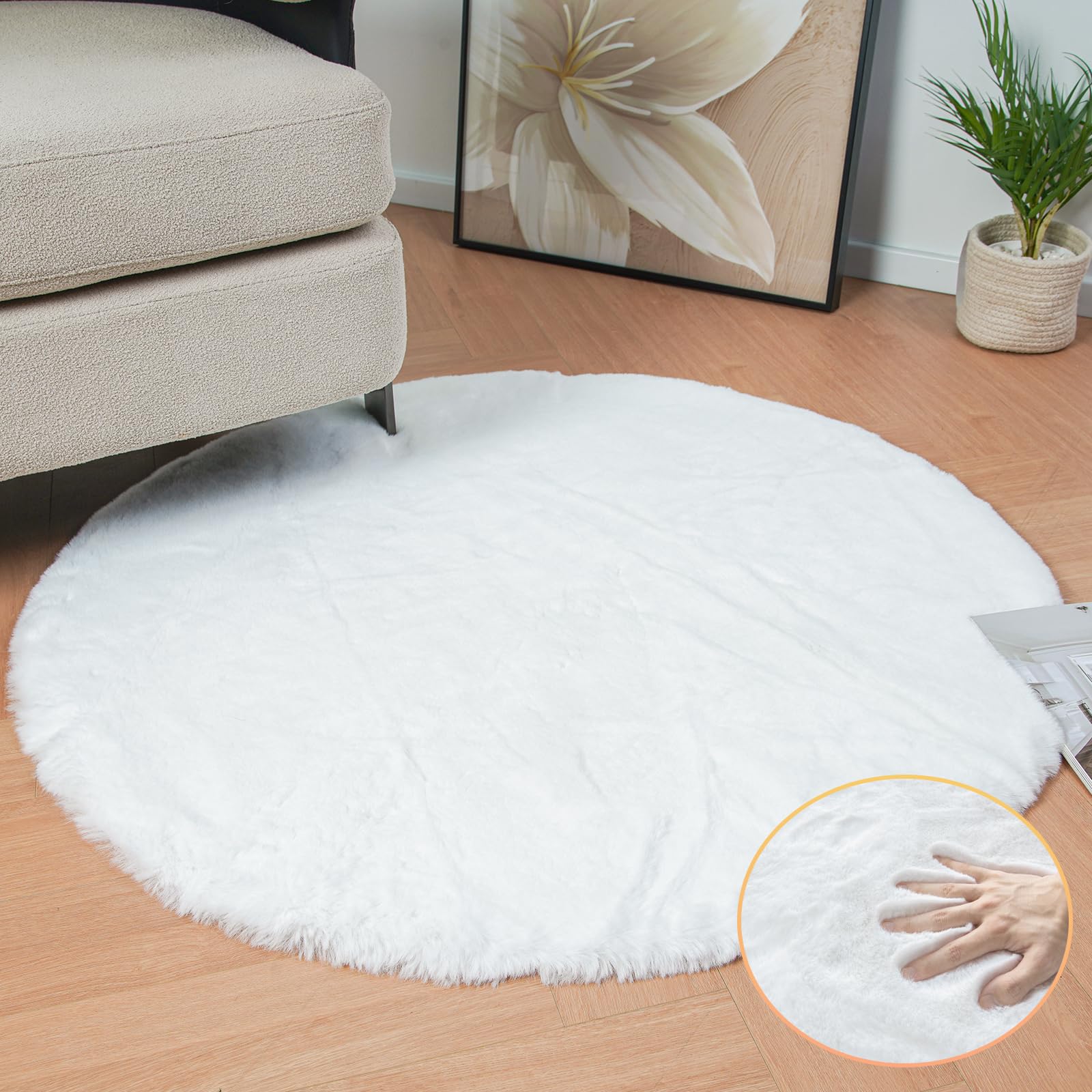 ORINOVA White Faux Rabbit Fluffy Fur Rugs for Bedroom Machine Washable Furry Area Rugs for Living Room Smal 2x4 Shag Runner Rug Nursery Rug
