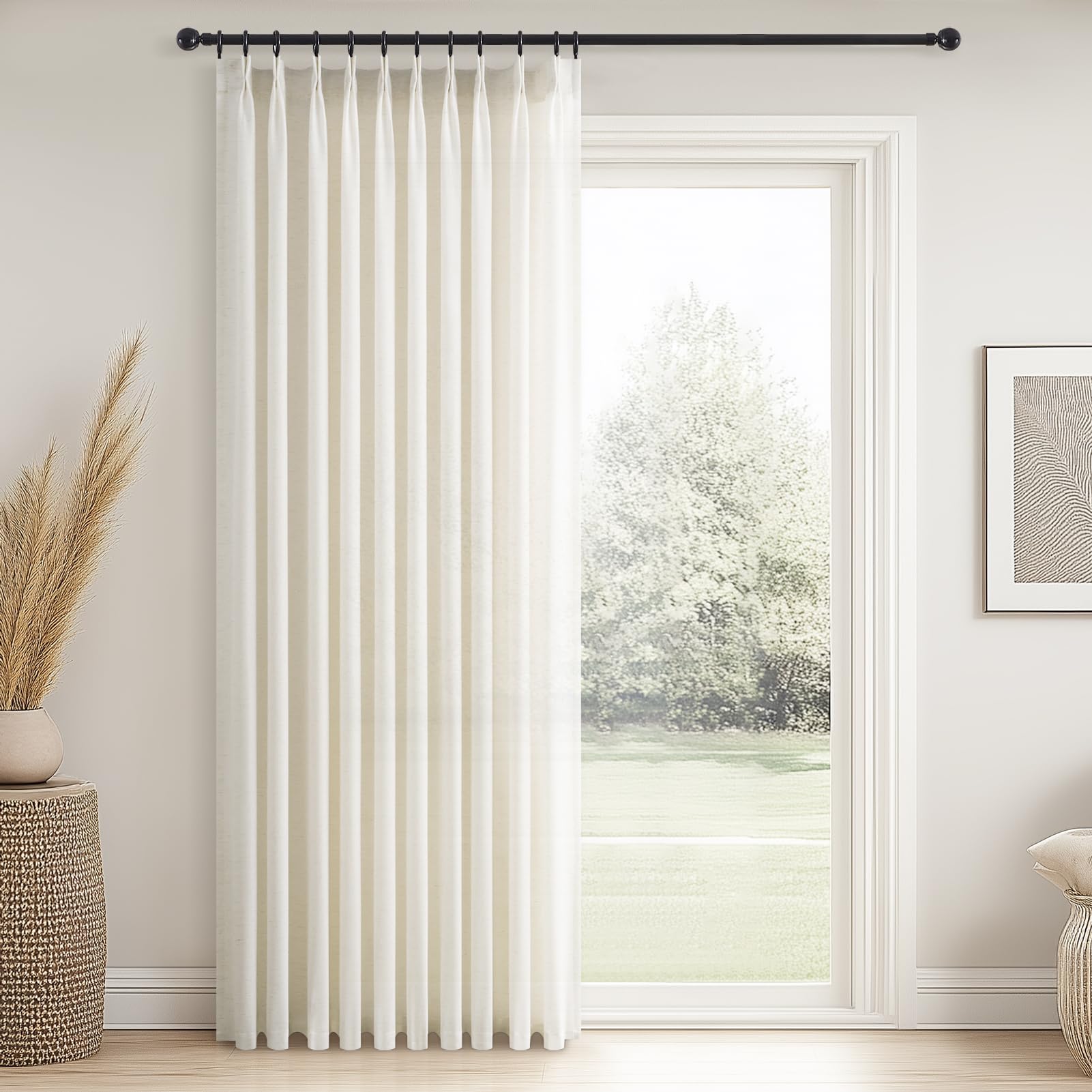 Topfinel 102 Inch Curtains 1 Panels Set,One Packs Pinch Pleat Back Tab Linen Window Semi Sheer Privacy Thick Decorative Curtain Drapes for Living Room Bedroom,60x102 in Long,Oatmeal