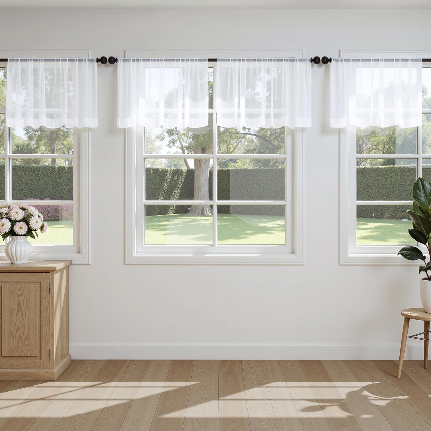 MIULEE Butter Cream Sheer Curtains 96 Inches Long, 4 Panels Set, Rod Pocket Voile Drapes Light Filtering and Semi Transparent, Elegant Window Treatments for Bedroom Living Room,42 x 96 Inches