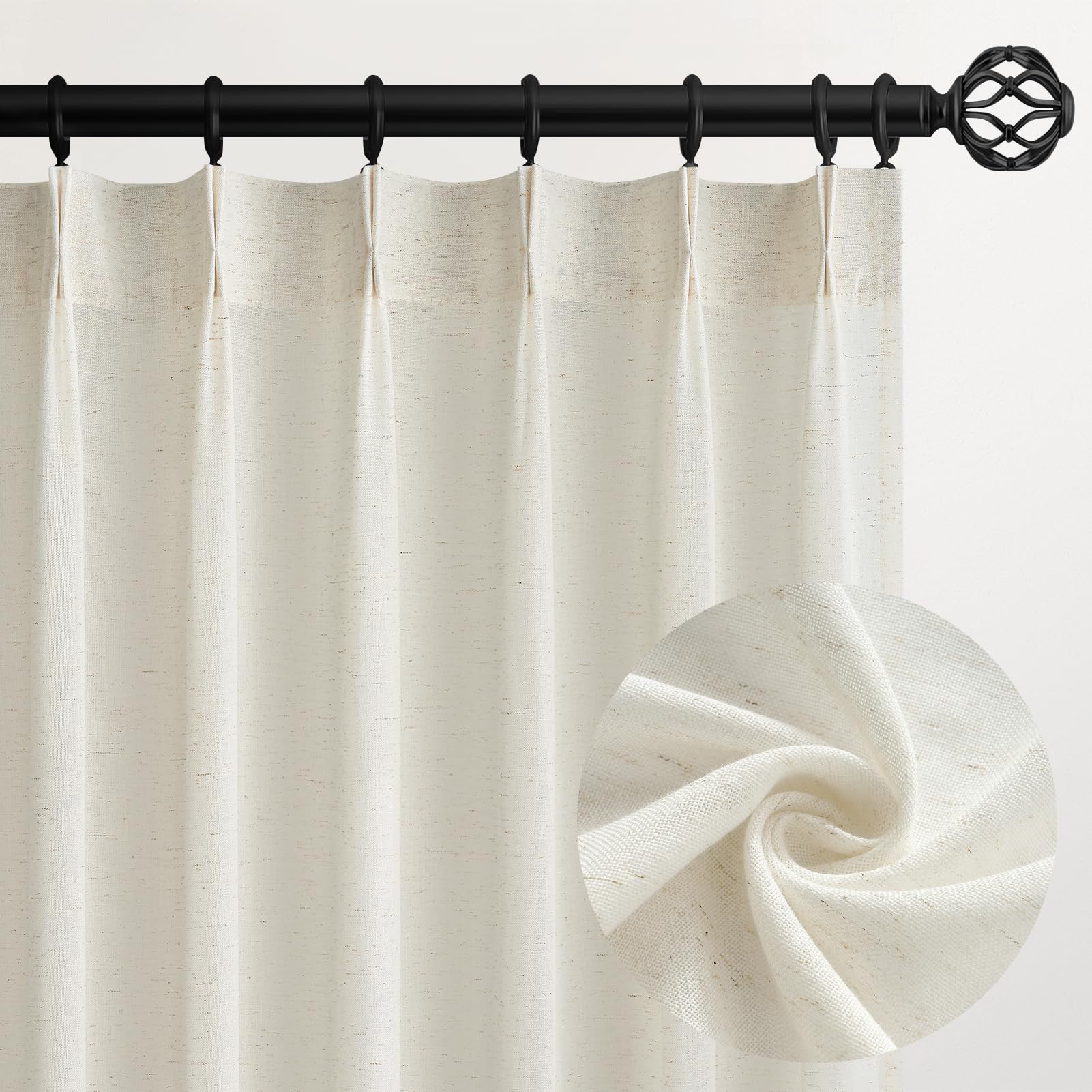 Topfinel 102 Inch Curtains 1 Panels Set,One Packs Pinch Pleat Back Tab Linen Window Semi Sheer Privacy Thick Decorative Curtain Drapes for Living Room Bedroom,60x102 in Long,Oatmeal