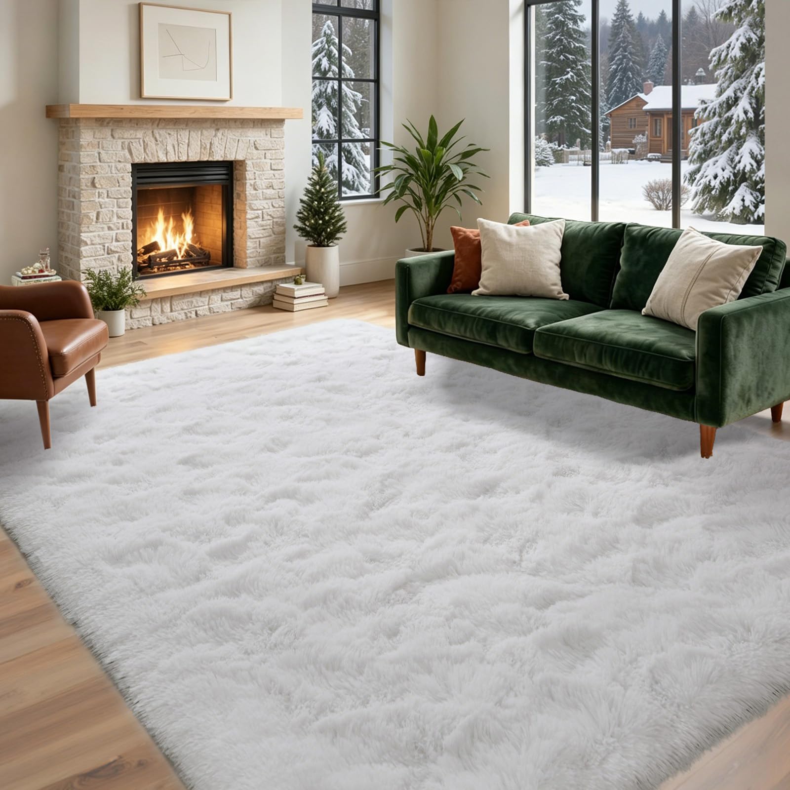 5×7ft Grey Fluffy Tie-Dyed Rug, Soft Shag Carpet for Home Decor