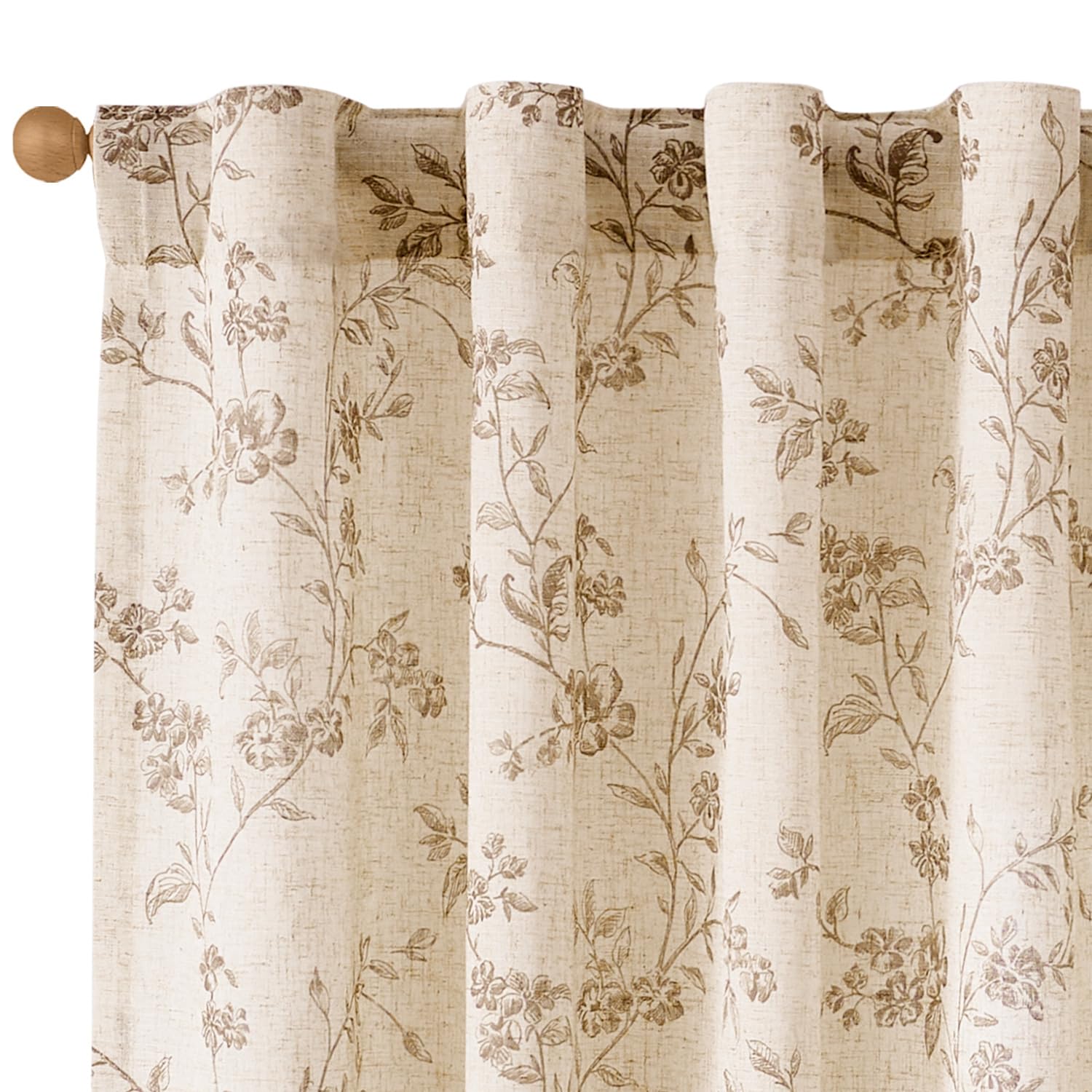 Lazzzy Linen Farmhouse Curtains Green Floral Curtains 63 Inch Length Back Tab Drapes for Living Room Bedroom Light Filtering Country Vintage Rod Pocket Curtain, 2 Panels, Green on Beige