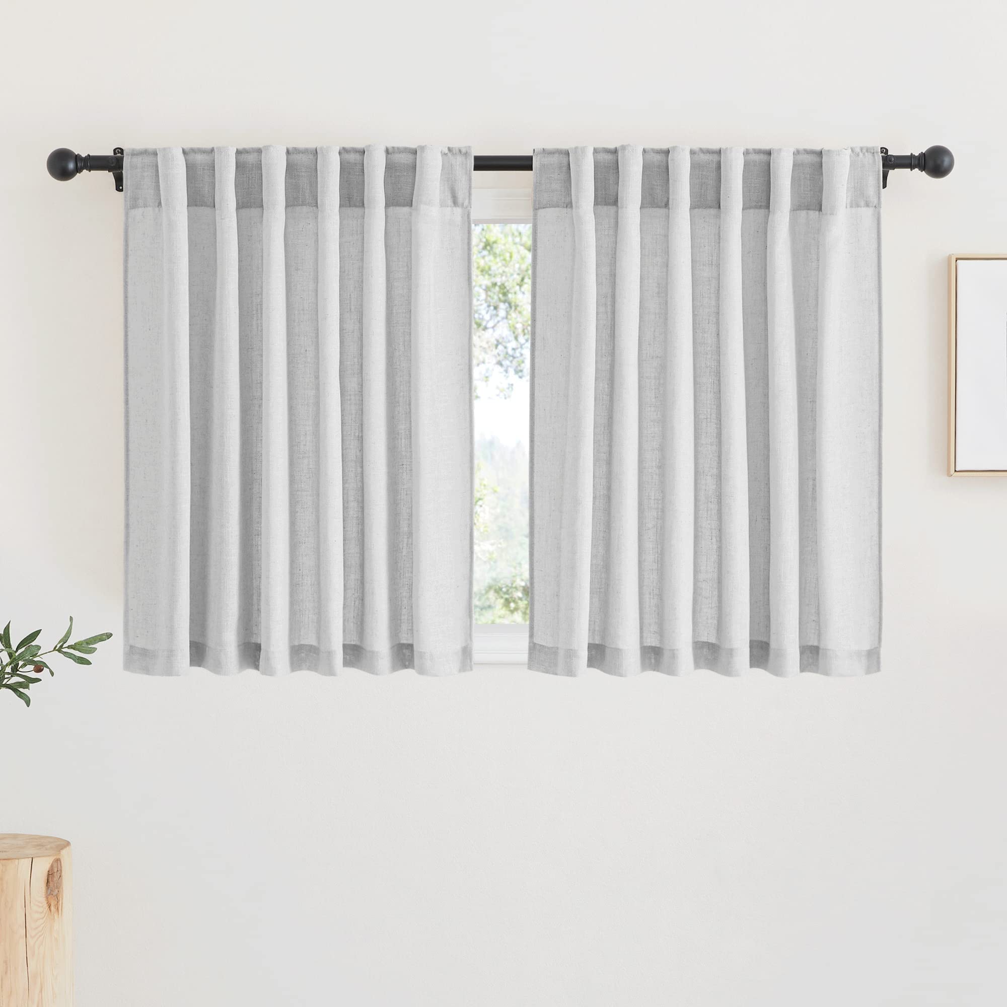 RYB HOME Linen Sheer Curtains and Drapes for Living Room 108 inches Length, Breathable Back Tab/Rod Pocket Semi Sheer Curtains, Oatmeal, W 52 x L 108 inches, 2 Panels Set