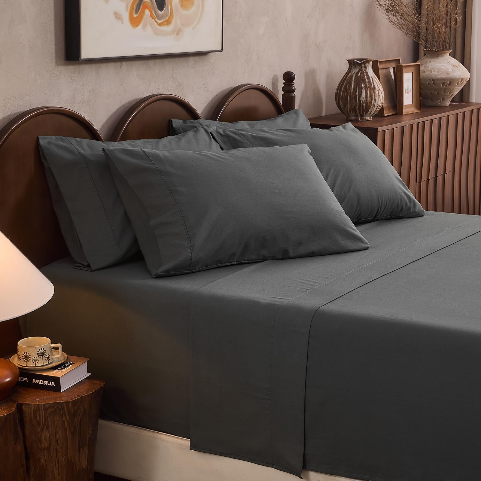 100% Linen Sheets Queen Size,Breathable & Durable 4-Piece Bed Flax Sheet Set,Soft All-Season Bedding for Hot Sleepers 16" Deep Pocket Oeko-TEX Certified,（Queen, Grey）