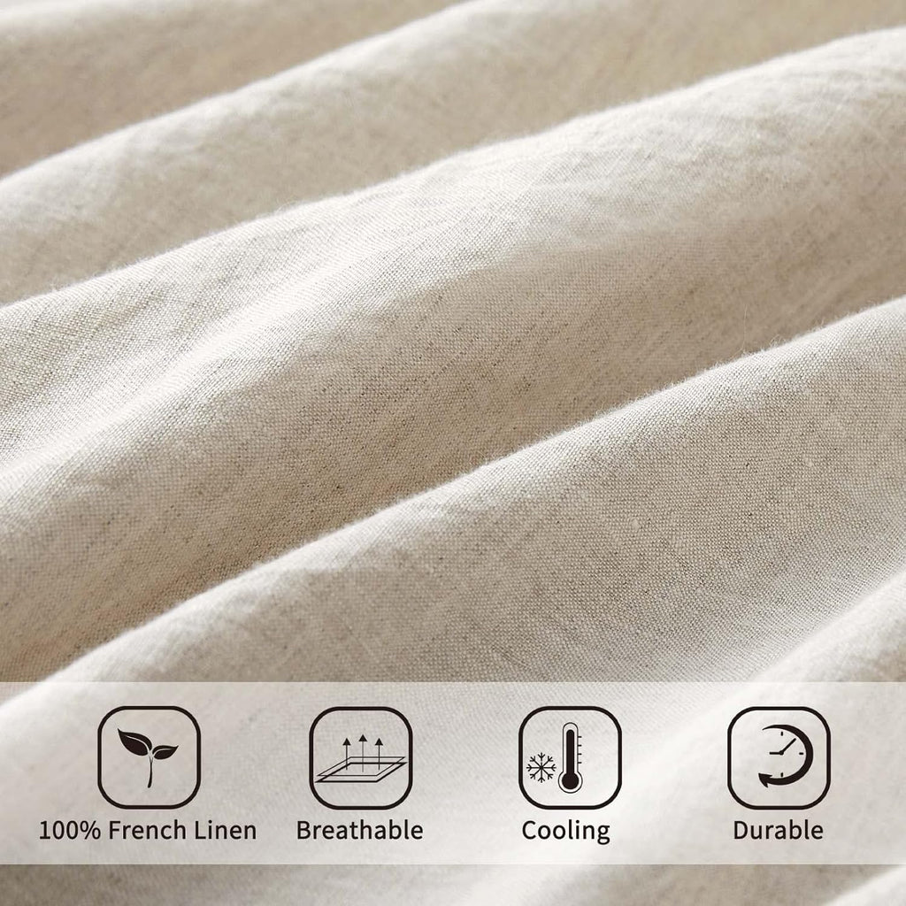 ATLINIA 100% Pure Flax Linen Bedding Set - Stone Washed French Linen Fabric Deep Pocket Fitted Sheet Farmhouse Flat Sheet 2 Pillowcases (Natural, Queen)